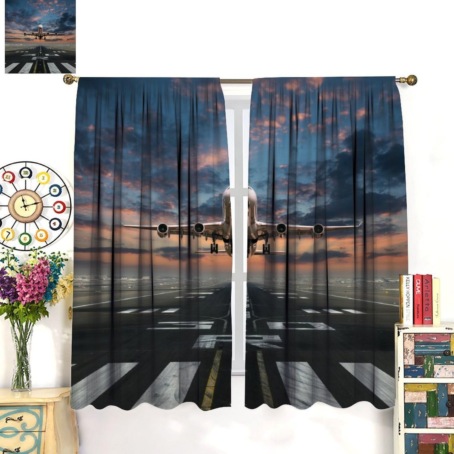 AAVEUP Airplane Curtains Airport Plane Flying Air Force Runway American Modern Military Windows Treatments Rod Pocket Drapes for Kids Boys Living Room Bedroom Kitchen 42x45in