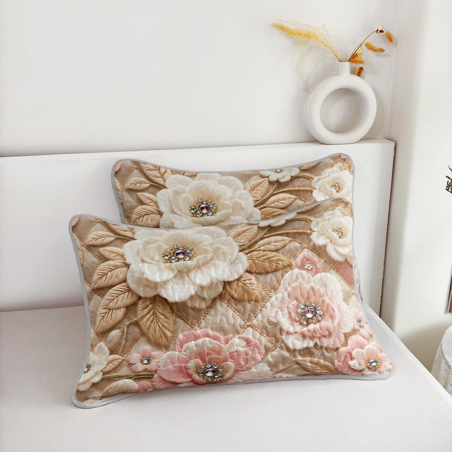 QOOMO Cartoon Flowers Quilt Set,3 Pieces Plant Printing Bedspreads Coverlet Set Twin Size,Soft Microfiber Lightweight Bedding Set with 1 Quilt 2 Pillowcases for All Season