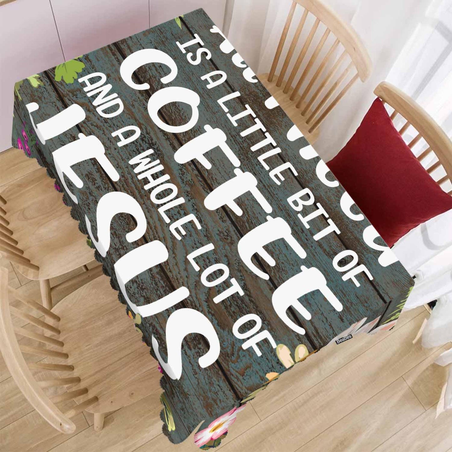 Beabes Bible Quote Decorative Tablecloth, Christian Verse Kitchen Table Cover Oblong 52"X70" Tablecloths Dining Table Cloth Buffet Parties Patio and Camping All I Need is A Whole Lot of Jesus