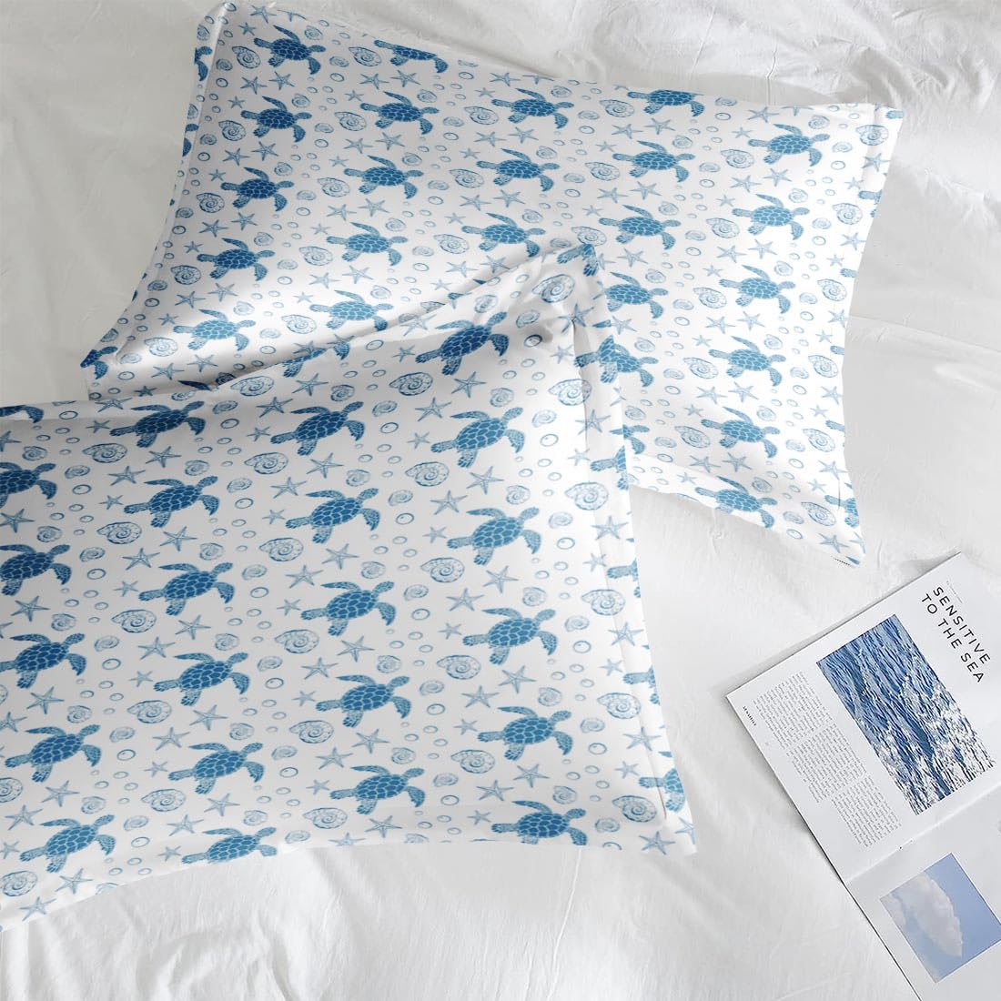 Pamnest Queen Size Bed Sheet Sets, Sea Turtle Ocean Soft Microfiber 4 Pcs Bedding Sets for Kids and Adults Bedroom Bed Decor, Animal Starfish Beach Flat, Fitted Sheet and 2 Pillowcases