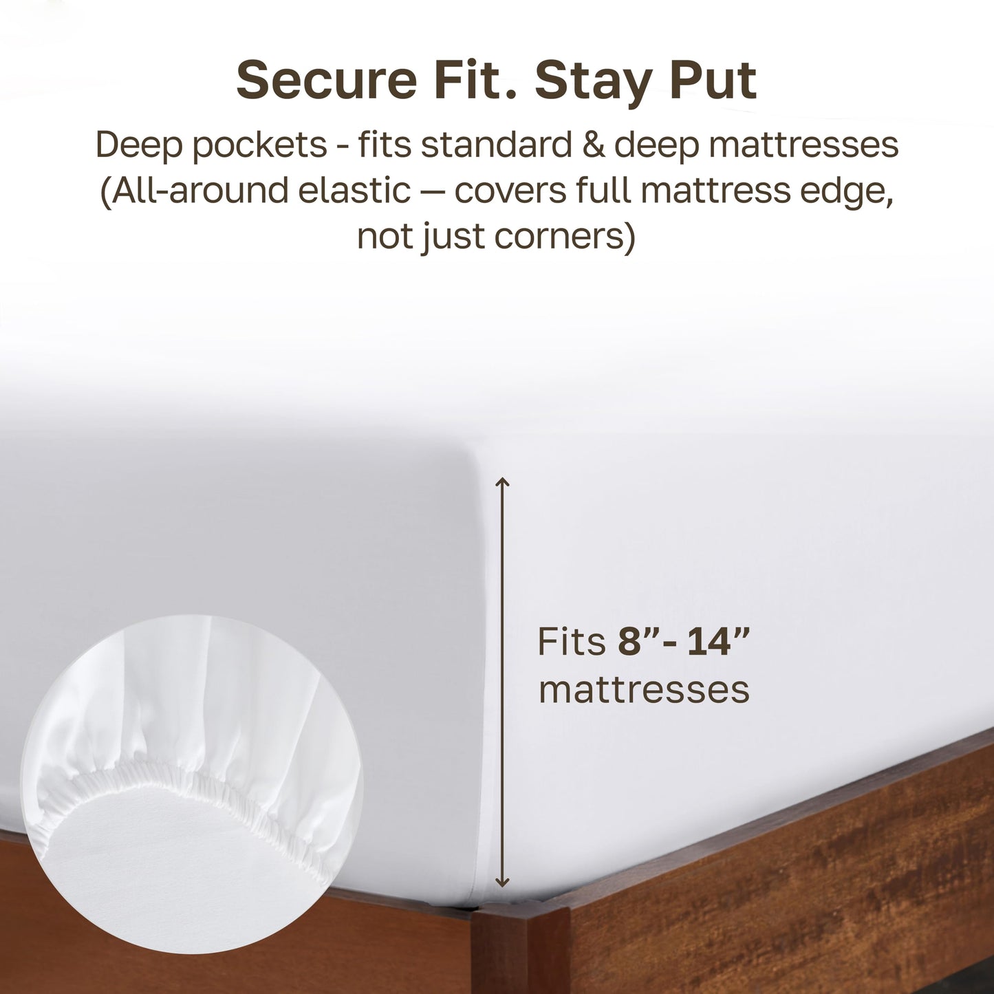 California Design Den White Fitted Sheet King, Soft 100% Cotton Sateen, Deep Pocket, Durable All-Around Elastic, Head/Foot Side Indicators, King Fitted Sheet Only