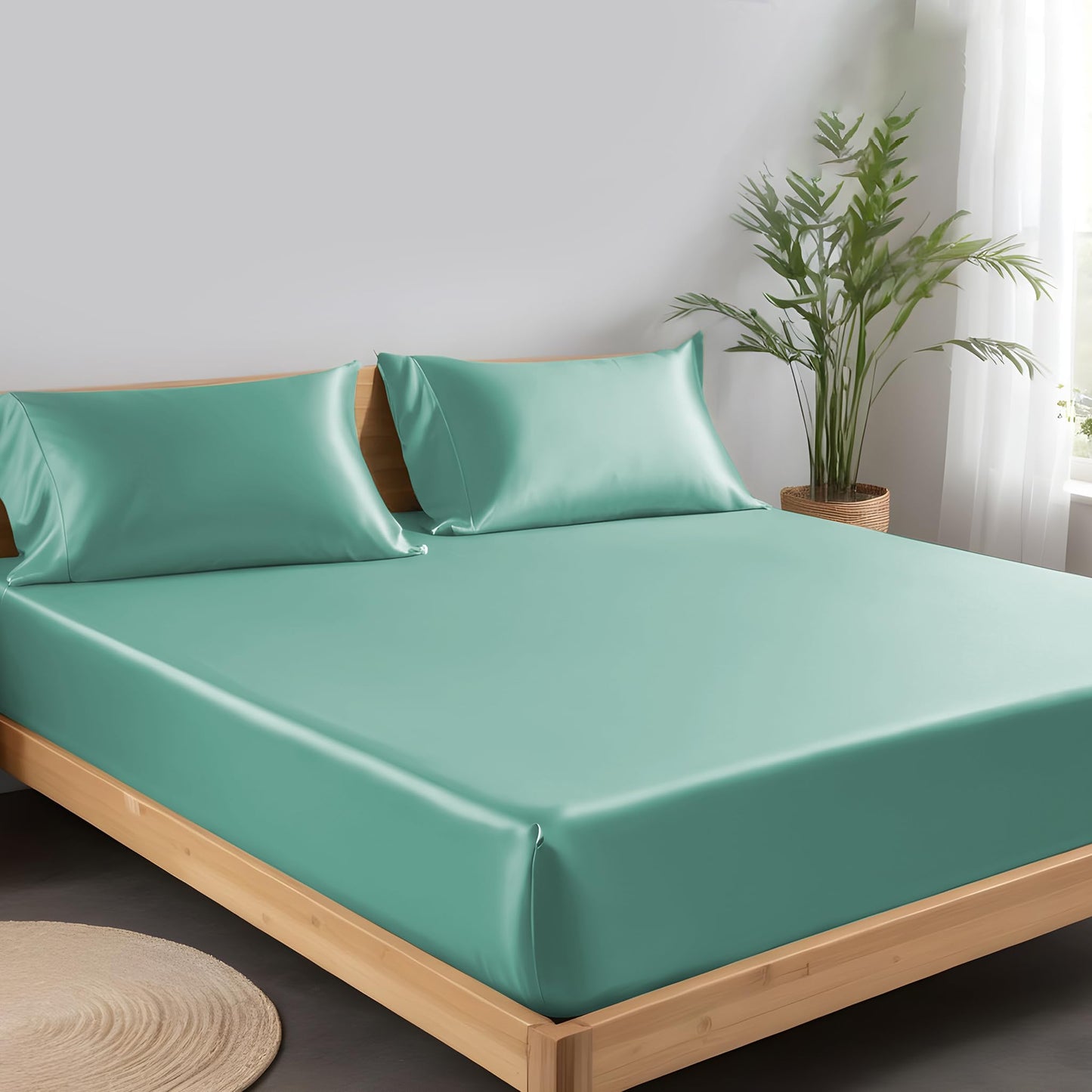 LINENWALAS Fitted Sheet Only Viscose Derived from Bamboo, Bottom Sheet for King Size Bed – 16” Deep Pocket, All Around Snug Fit – Cooling, Breathable, Soft, Hypoallergenic (Aqua, King)