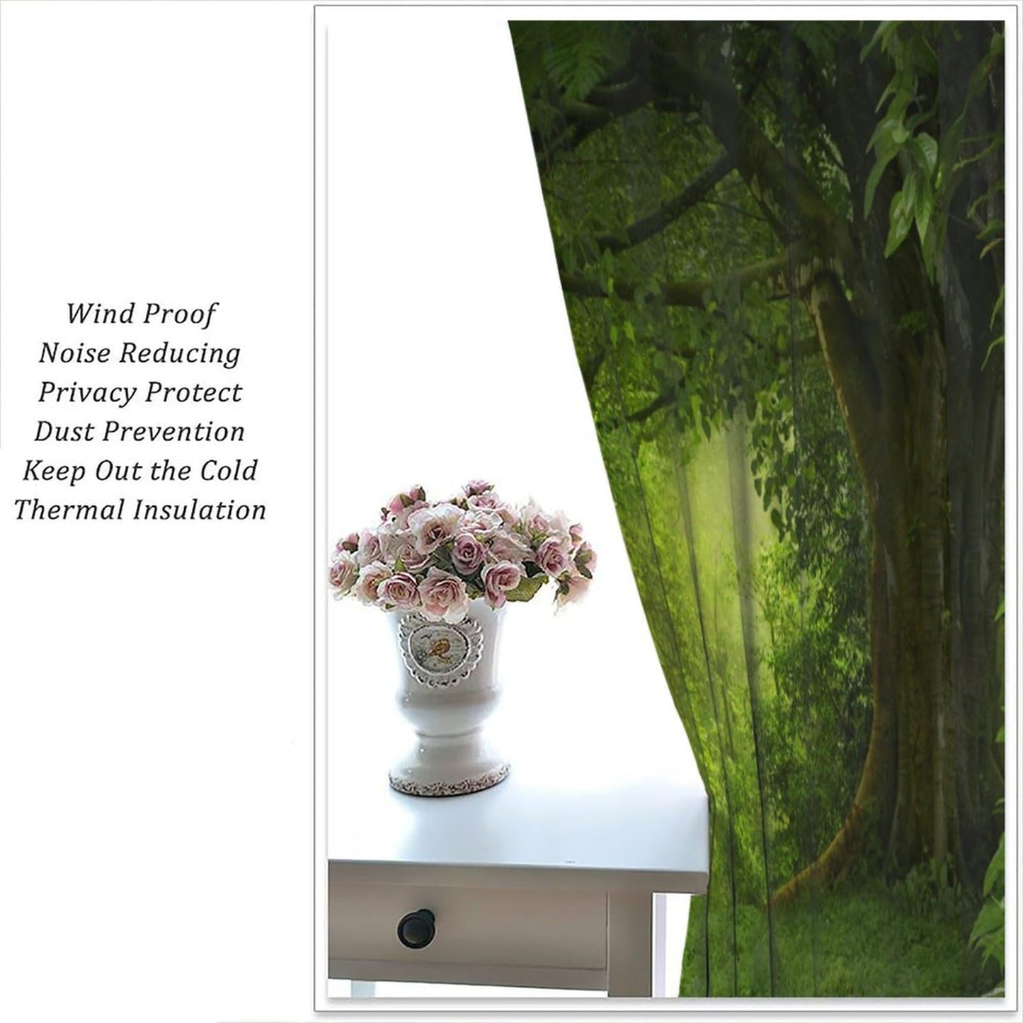 HZOHNAGO Forest Curtains Fantasy Nature Green Forests Pattern Blackout Print Rod Pocket Window Drapes for Bedroom Living Room 42x45in