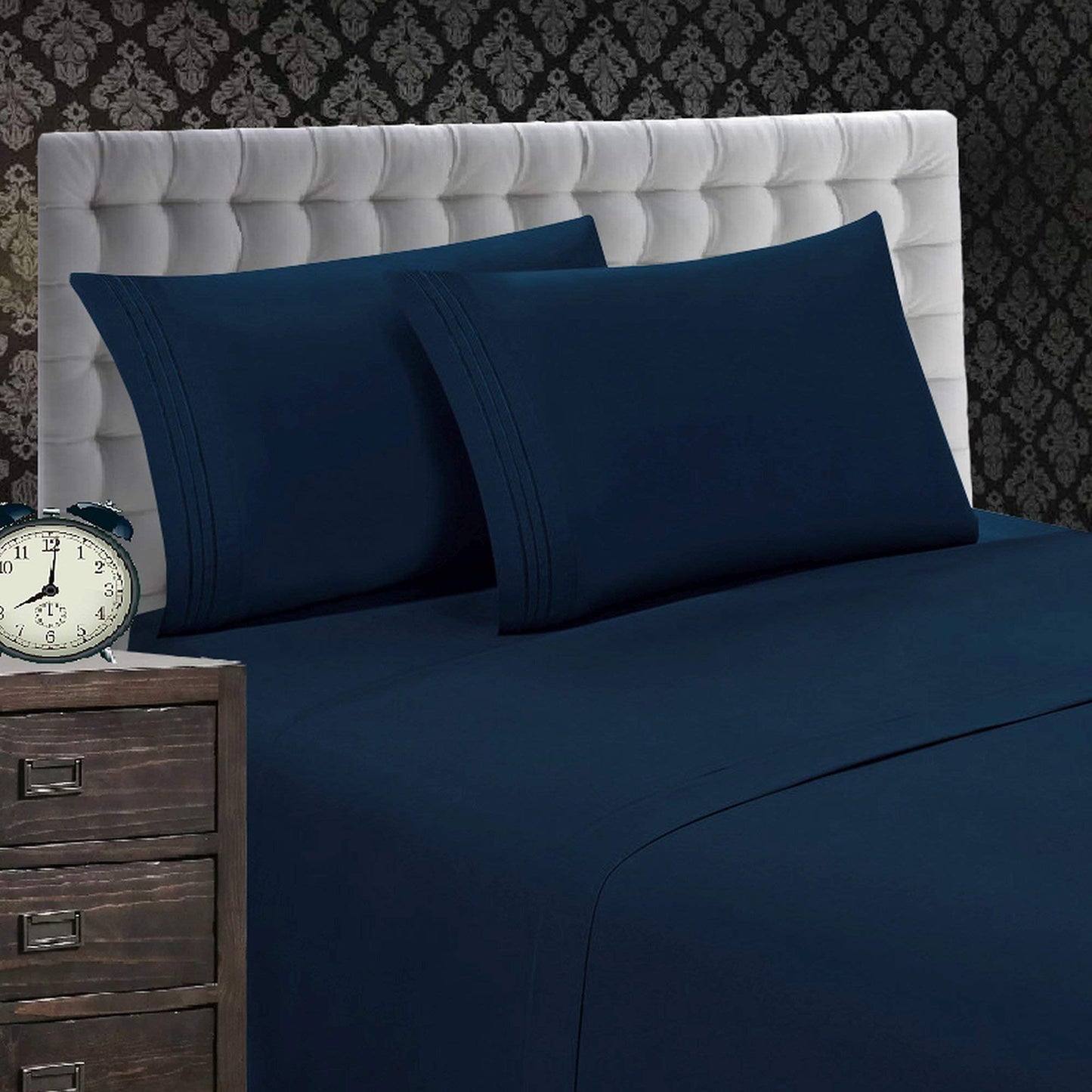 Elegant Comfort 1500 Premier Wrinkle & Fade Resistant 4 pc Sheet Set, Deep Pocket Up to 18" and Colors, King Navy