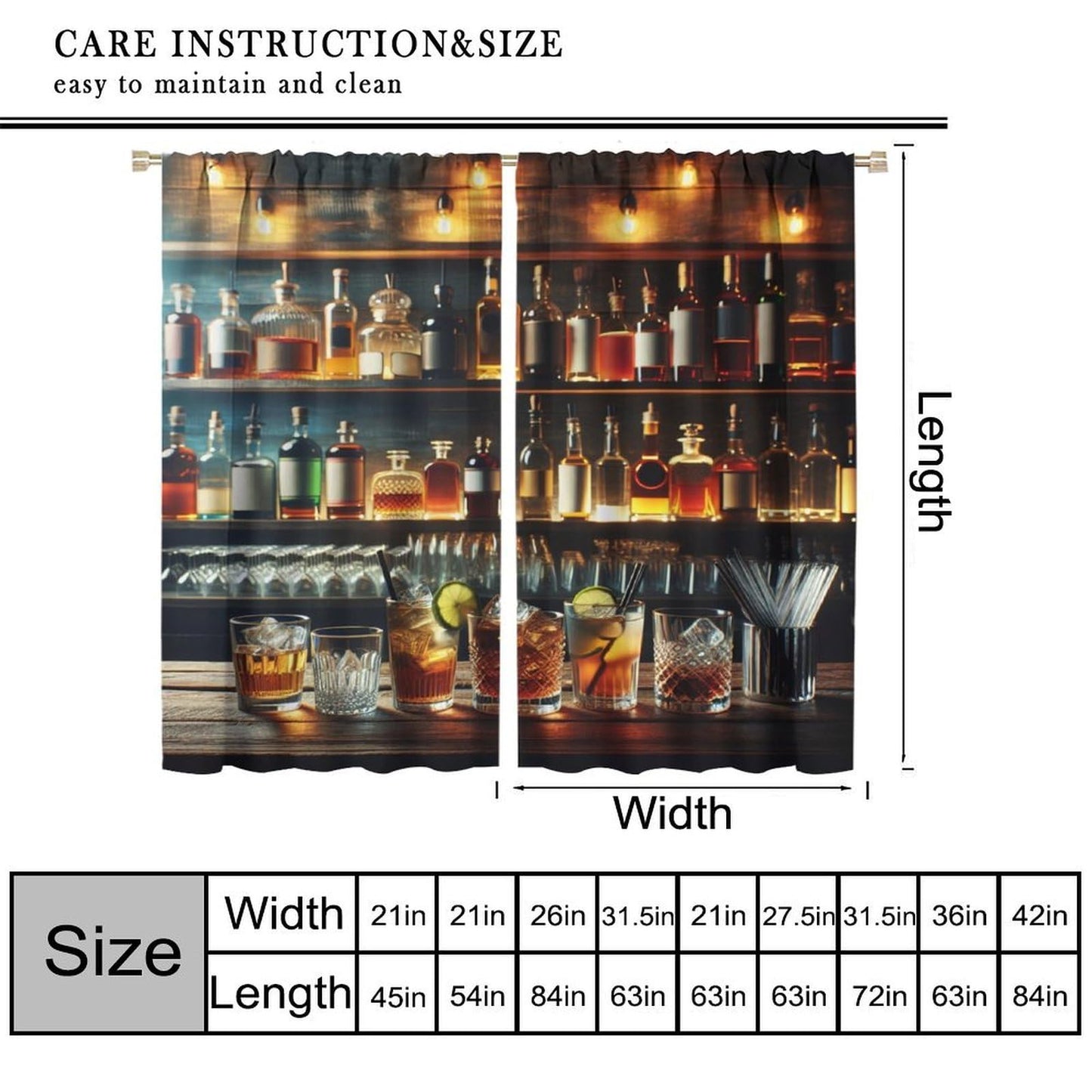 VUMIVI Retro Pub Curtains Wooden Bar with Cocktail Beer Whiskey Print Speakeasy Style Rod Pocket Window Treatments for Living Dining Bedroom Kitchen Man Cave Home Bar 42" W X 44.5" L