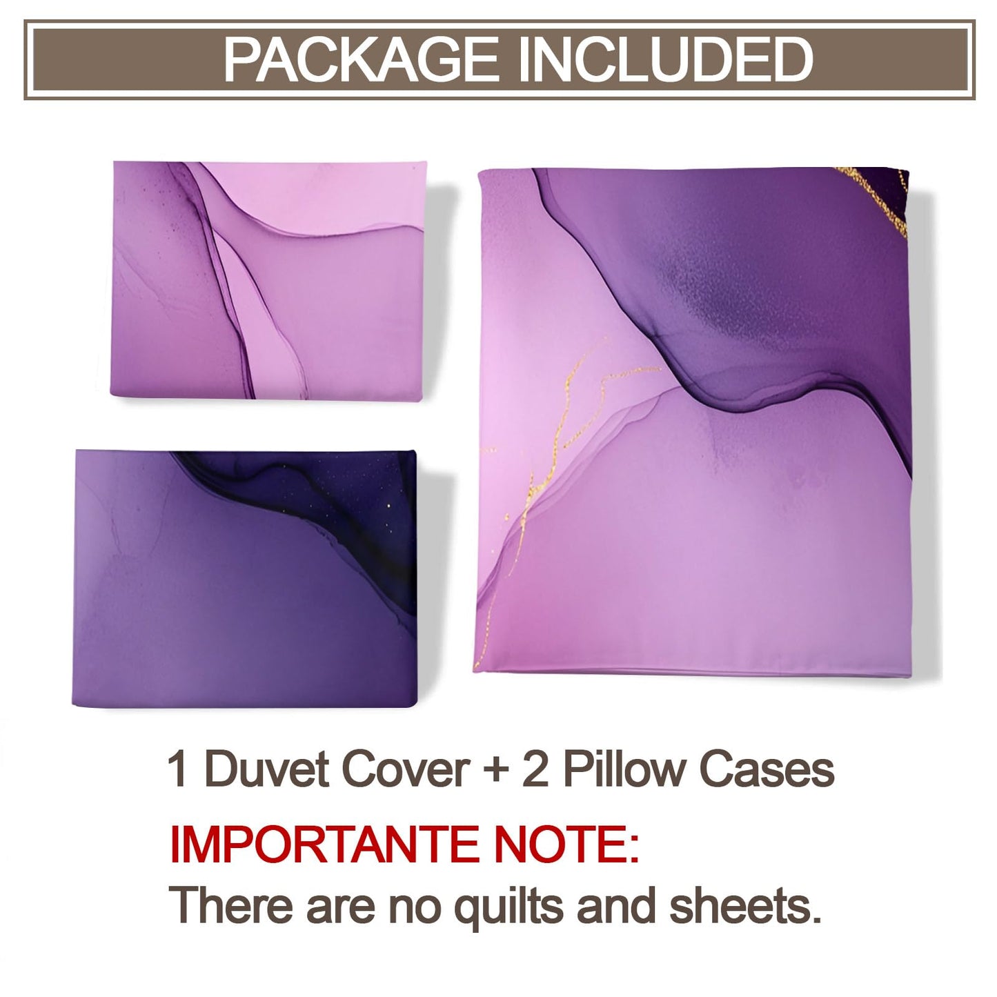 GKPLY Marble Bedding Sets - Alcohol Ink Pattern Duvet Cover Queen - Luxury Abstract Gold Comforter Cover with 2 Pillowcases & Zipper - 3 Pieces Purple Pink Bedding