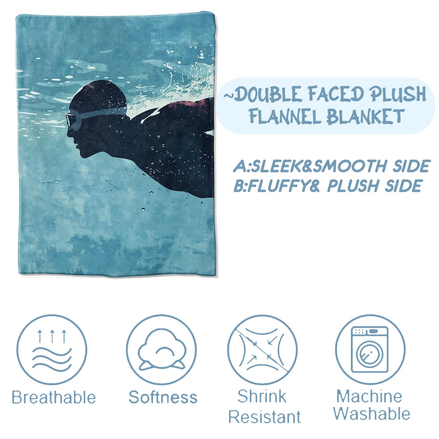 Swim Blanket for Adults Kids Swimmers, Flannel Swimming Blankets Gifts, Swim Throw Blanket for Sofa Couch Bed Living Room Soft Warm Cozy Swimming Competition Decor 60" x 50"