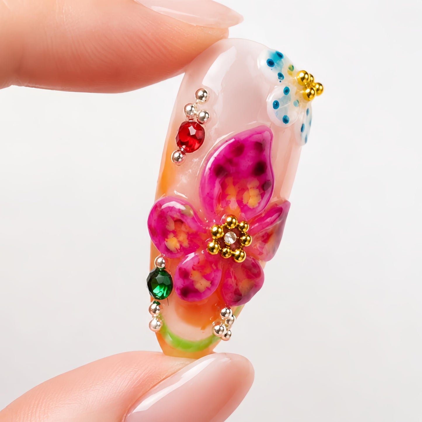 Handmade Acrylic Press On Nails Butterfly Cute Summer | Almond Nails Hand Painted 3D Floral | Reusable Vacation Style | Luxury Gift for Women (Medium Almond & Size M) Headeer