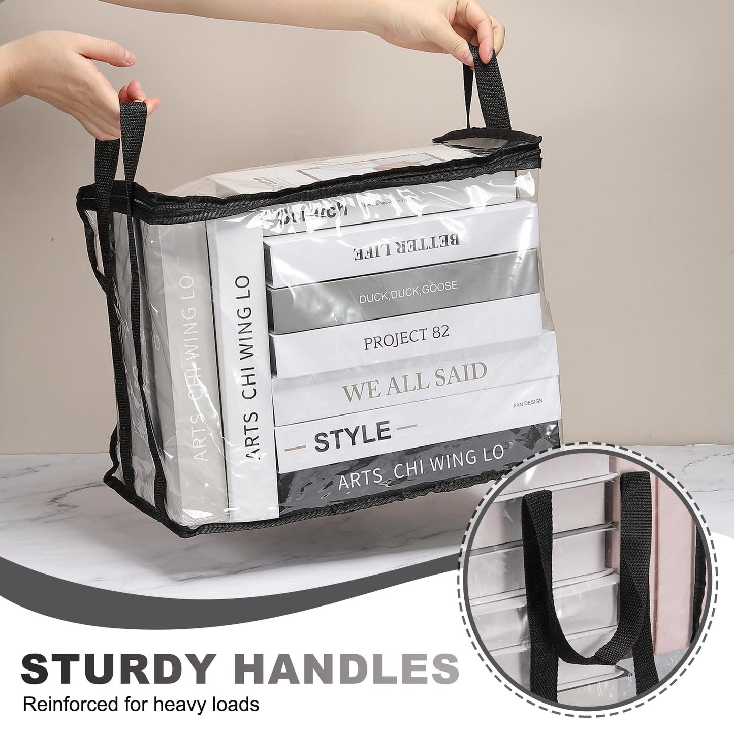 PATIKIL 25.6x7.9x23.6in Clear Storage Bags, Plastic Storage Bags Clear Large Zippered Organizers Foldable Closet Bed Sheet Organizer Cube with Zipper Handles for Book Clothes Yarn,XL,Black