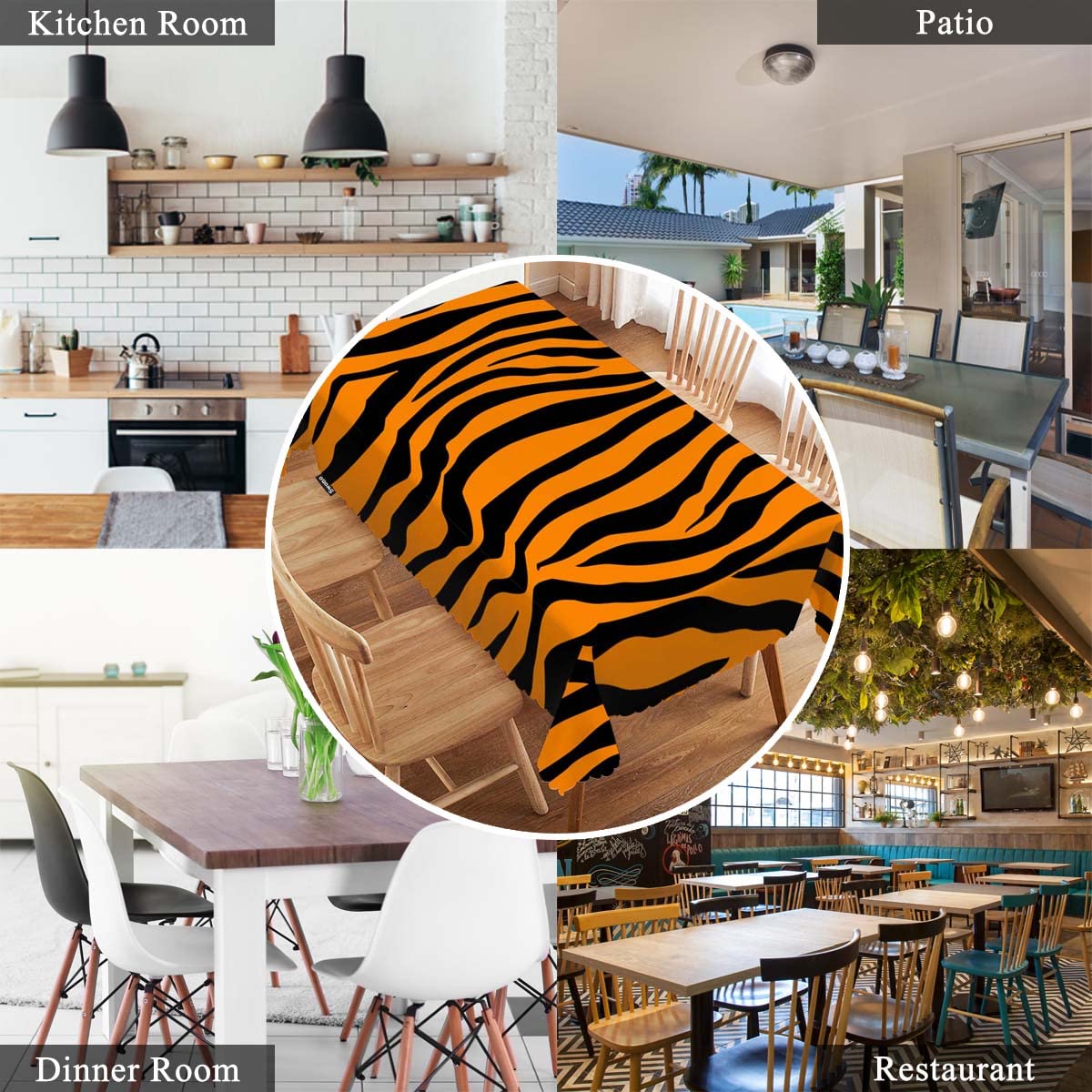 Swono Tiger Print Tablecloth African Animal Tiger Skin Orange Black Stripe Decorative Table Cover for Kitchen, Party Banquet and Holiday Tablecloth, 52x70 Inch(4-6 Seats)