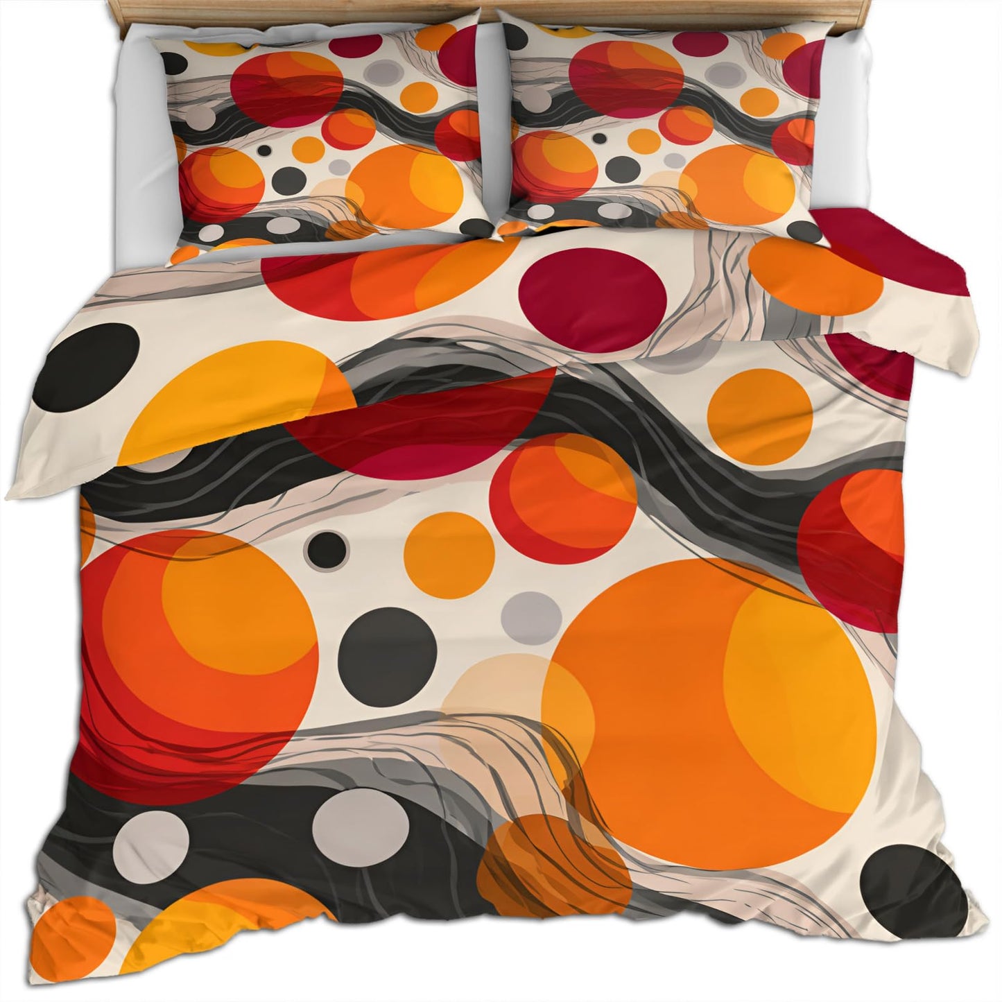 QINYUN Abstract Burnt Orange Duvet Cover California King, Retro Medieval Bedding Set 3 Piece Bedroom Decor Vibrant Modern Comforter Cover and 2 Pillow Sham with Zipper Closure