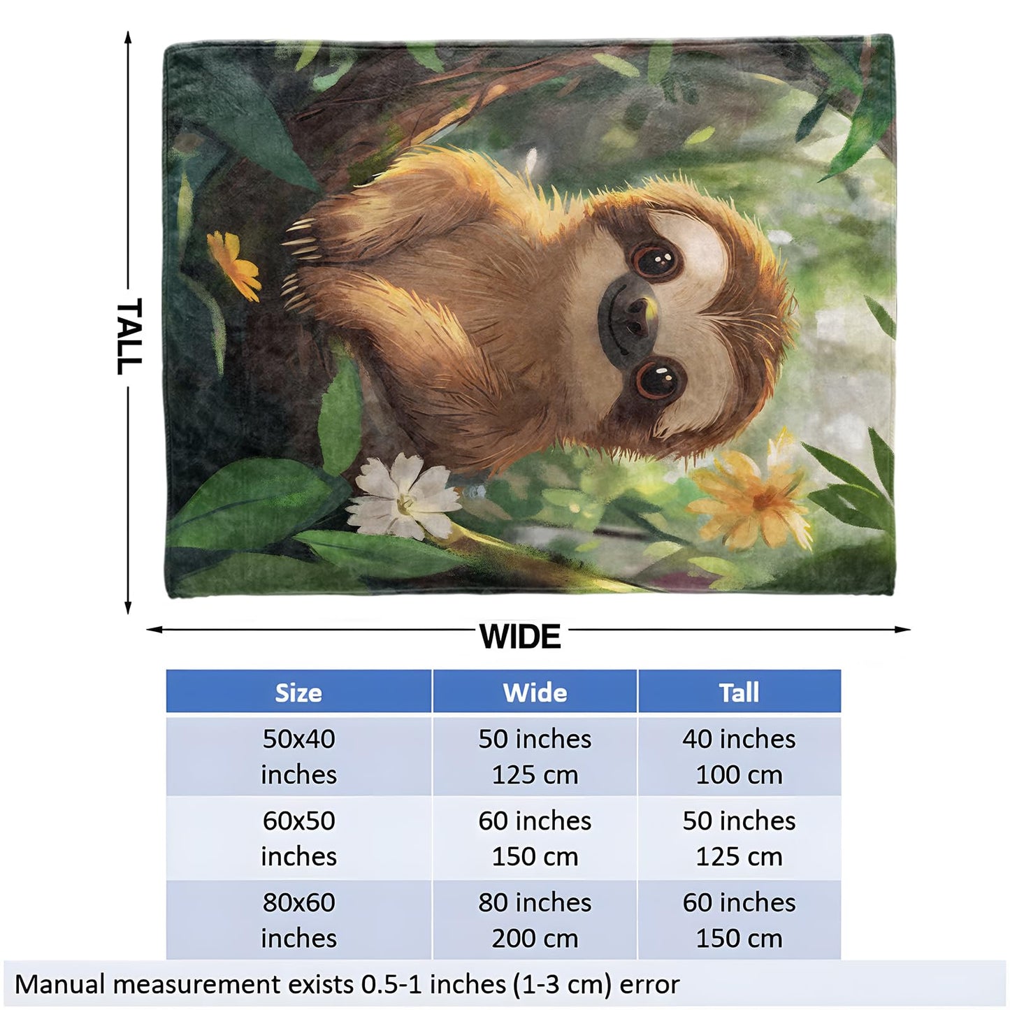 Sloth Throw Blanket for Girls Boys Kids Adults, 50x60 in, Cozy Flannel Blanket for Bedroom, Camping, Couch, Room Decor, Fuzzy Warm Soft Gifts