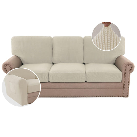 H.VERSAILTEX Multi-Pieces Sofa Covers Stretch Couch Covers Form Fitted Seats and Back Cushions Covers (3 Seat Covers Plus 3 Back Cusion Covers, Bonus 2 Armrest Covers), Island Fossi