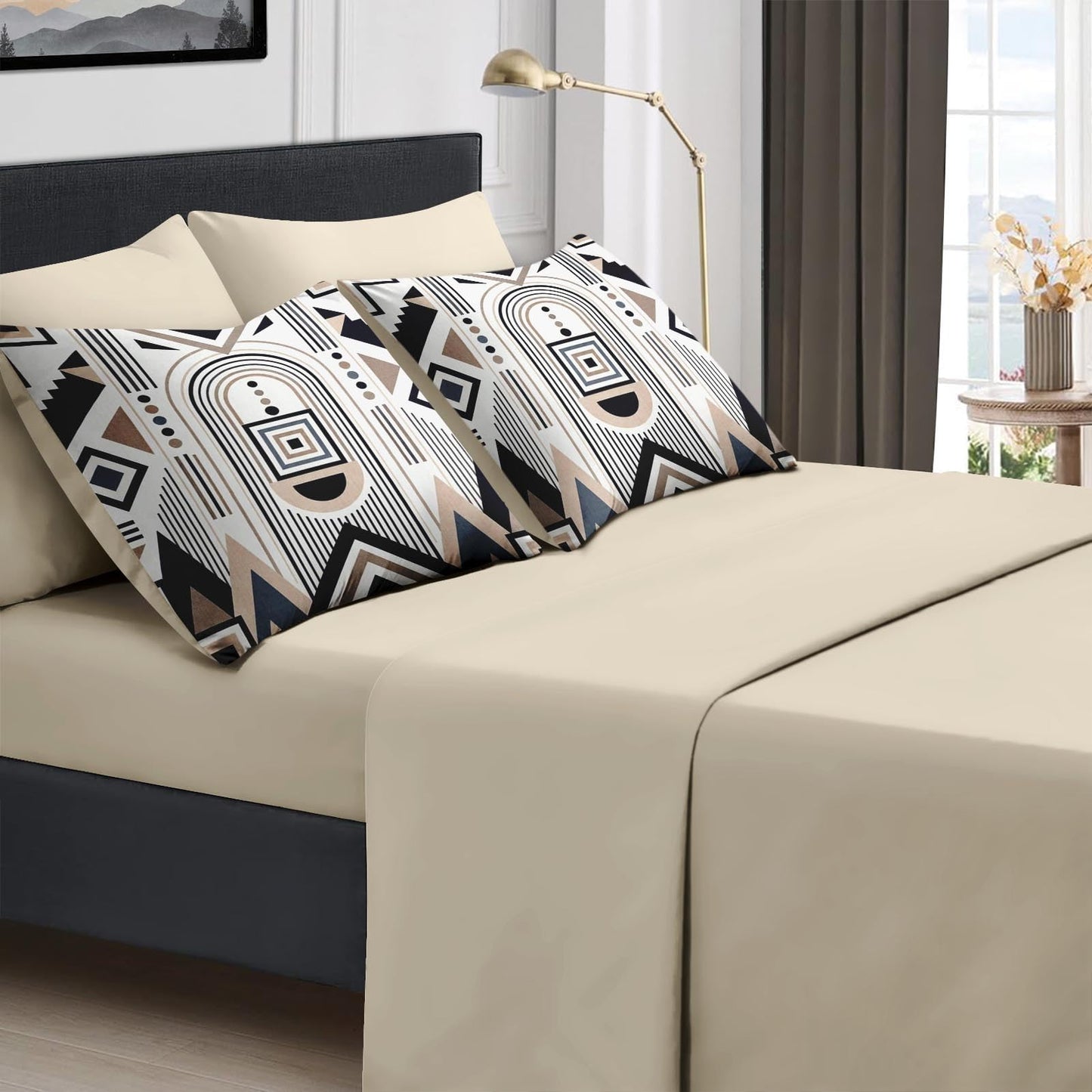 Boewywh Comforter Set Twin Size Geometric Aztec Southwestern 7 Pcs, Bedding for Kids and Adults, Boho Modern Bed Sheet Sets with Fitted Sheet 2 Pillowcases & 2 Shams for Bedroom Bed Decor