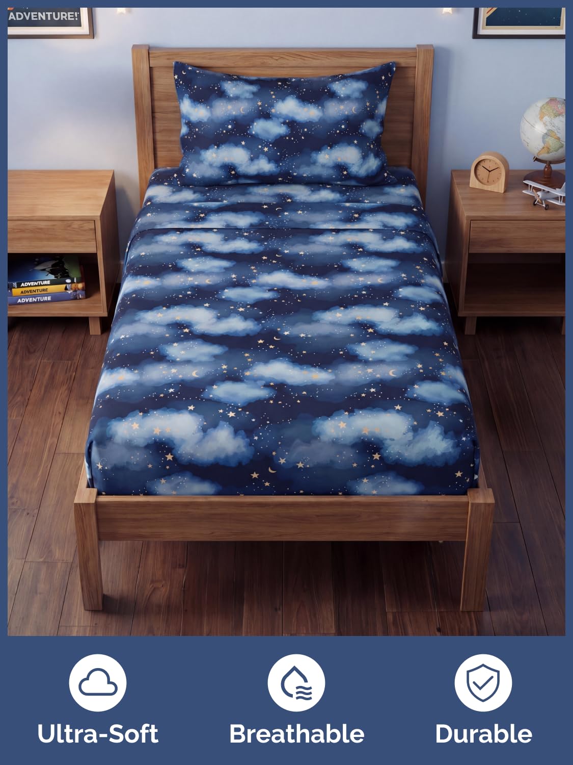 CGK Unlimited Kids Starry Sky Twin 3 Piece Sheet Set - Boys, Girls, Teens, Toddler - Easy Fit with Deep Pockets - Soft, Cooling & Breathable Sheets - Cute, Cozy, Fade & Wrinkle Free - Machine Washable