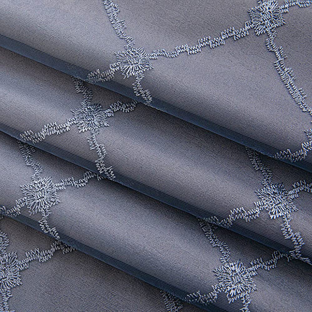 Amidoudou 1 Pair Double Layer Geometric Curtains for Living Room Gradient Diamond Pattern Embroidered Curtains for Bedroom (Grey,54x84 Inch)