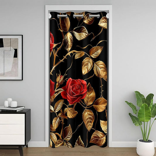Feelyou Flower Door Curtain for Doorway Privacy Retro Hippie Red Flower Closet Cover for Bedroom Living Room 60S 70S Groovy Room Divider Curtain 42" x 84" Darkening Blackout Home Decor