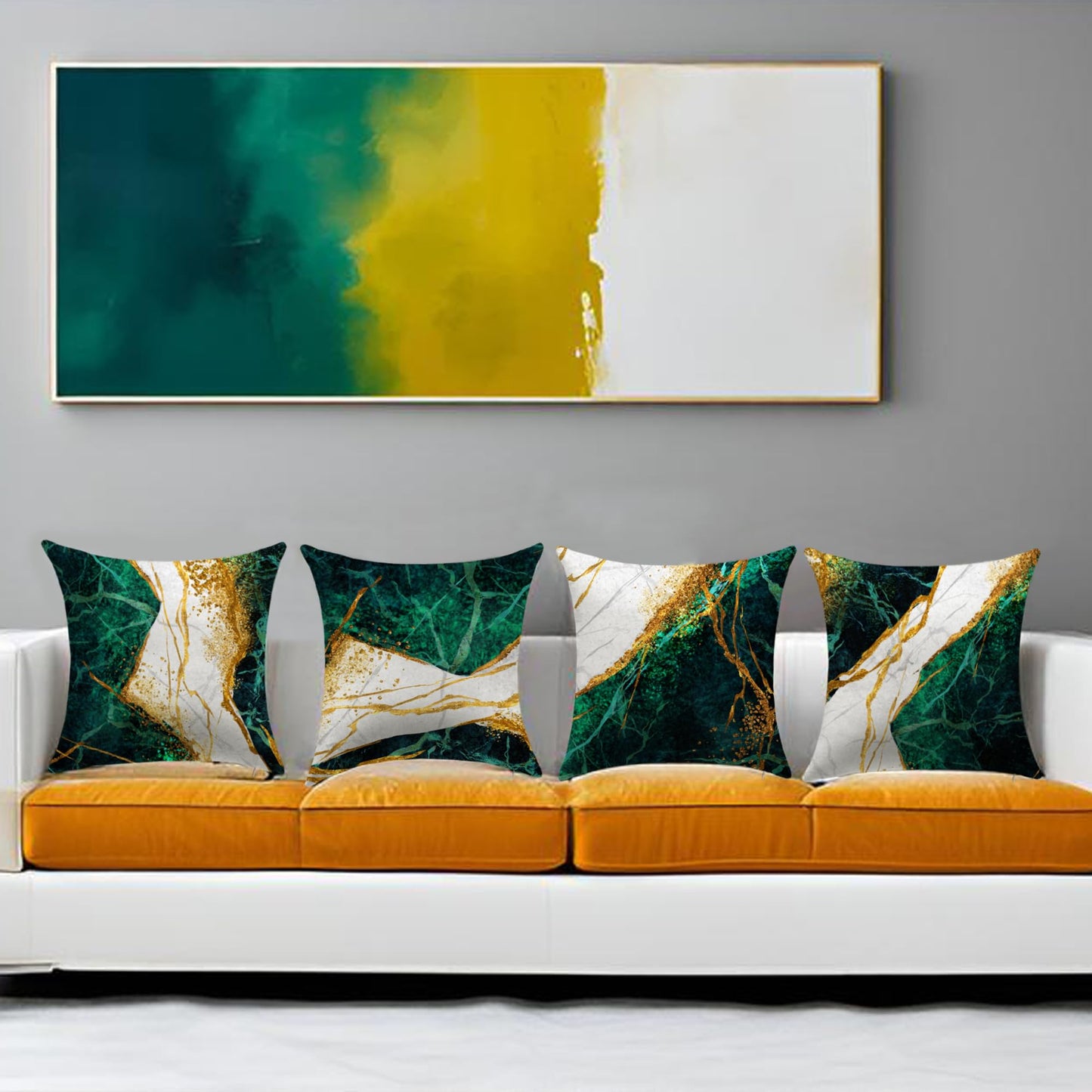 LDJRSY Green Gold Gray Decorative Throw Pillow Covers Set of 4