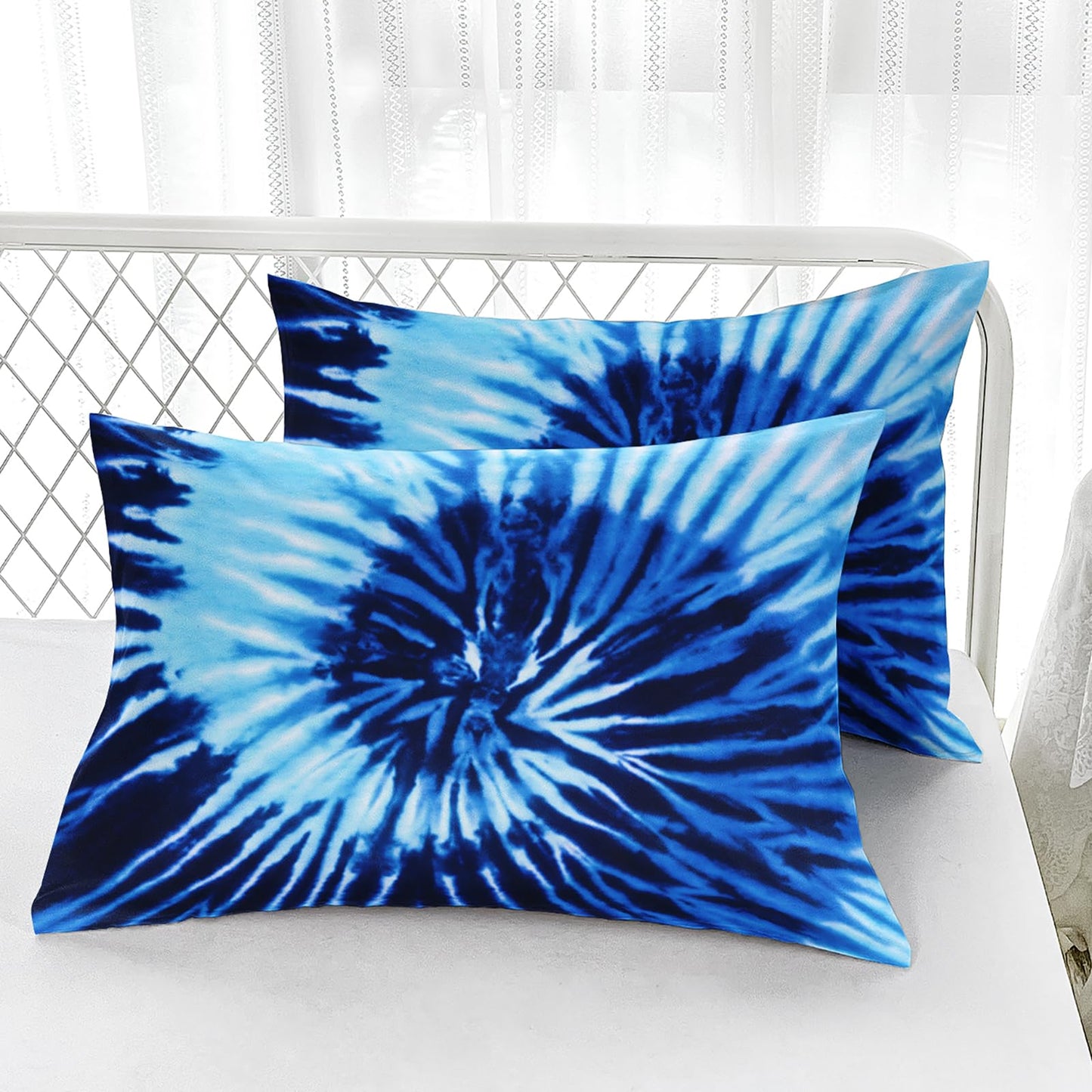 Nttopship Blue Tie-dye 4 Pieces Bed Sheet Sets Full Size Abstract Modern Art Bedding Sets with 16" Deep Pockets Graffiti Bedroom Decor,Bedding Set 4 PCS(1 Fitted+1 Flat+2 Pillowcases)