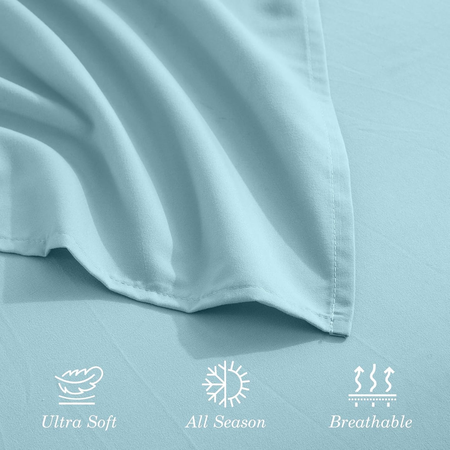 CELINE LINEN Premium 1800 Hotel Quality Wrinkle-Resistant 4-Piece Microfiber Sheet Set - Luxury Ultra Soft and Breathable Bedding 16 Inch Deep Pocket 4PC Sheet Set, King, Aqua