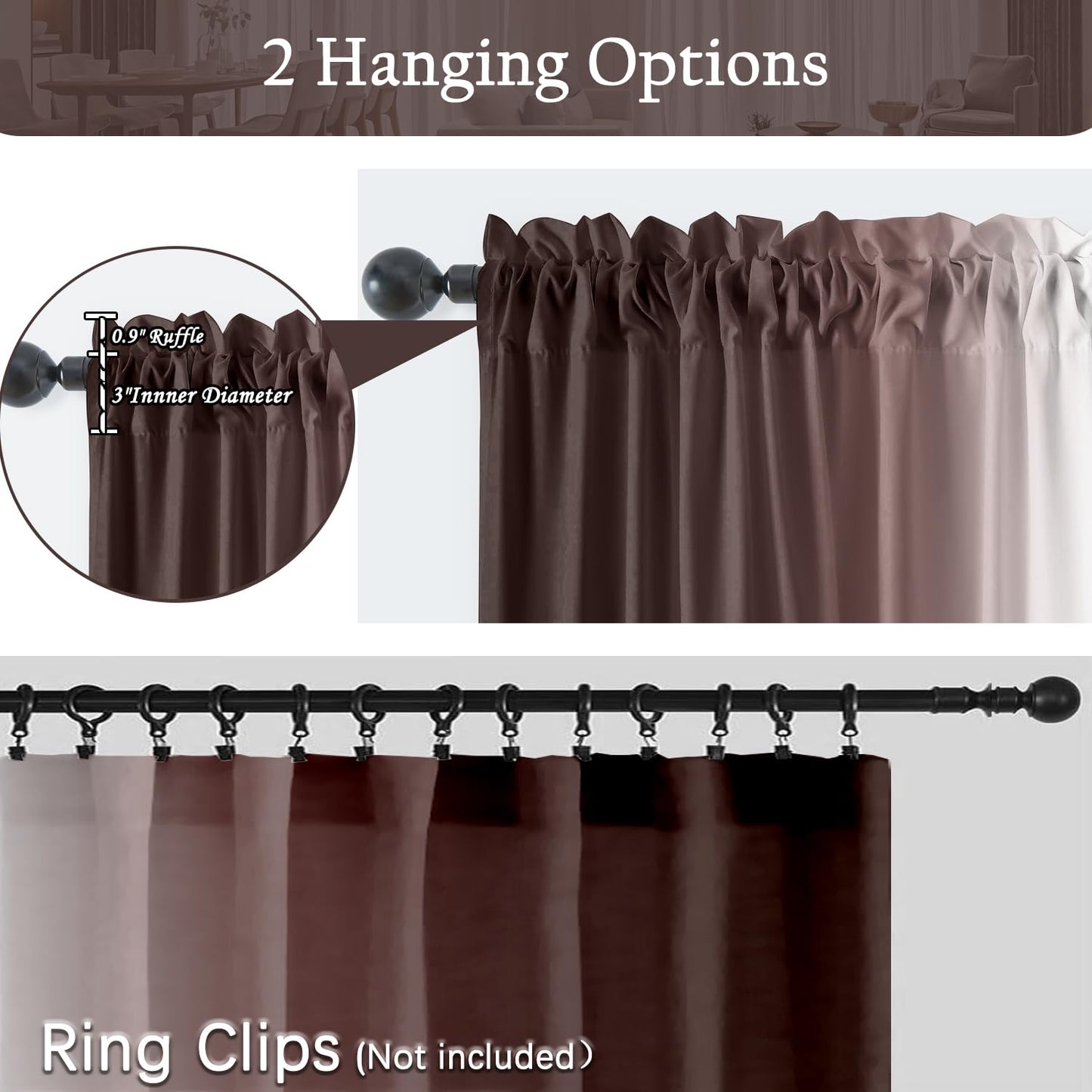 XFLINGBAO Brown Curtains for Living Room 84 Inch Length Brown White Ombre Curtains 2 Panel Bedroom Farmhouse Chocolate Ombre Light Filtering Window Curtain Modern Gradient Drapes