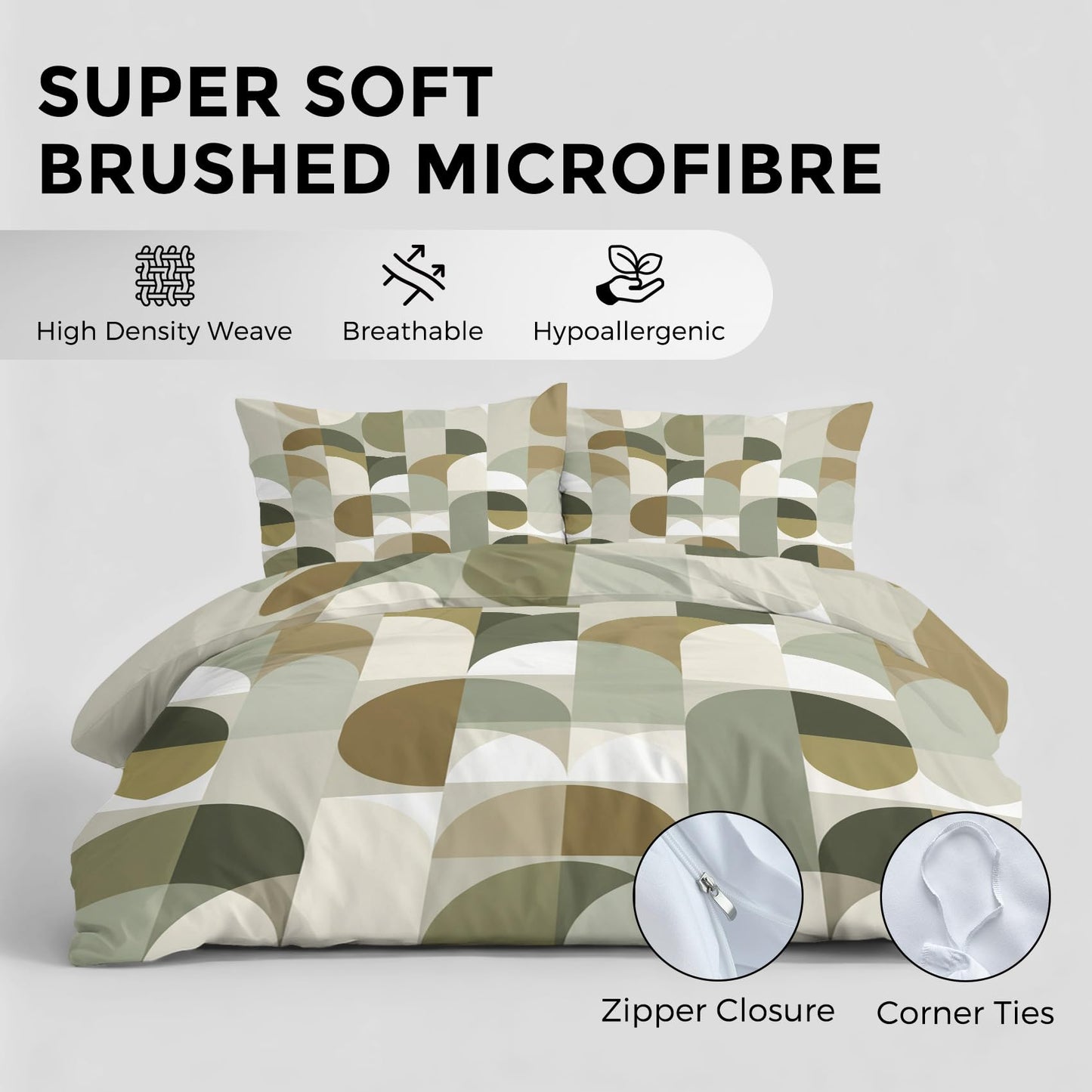 Mid Century Geometric Duvet Cover Twin Size, MCM Geo Bedding Set 2 pcs with 1 Pillow Cover, Boho Geometry Bedroom Decor, Soft Microfiber Reversible, Zipper & Ties KJJT 106