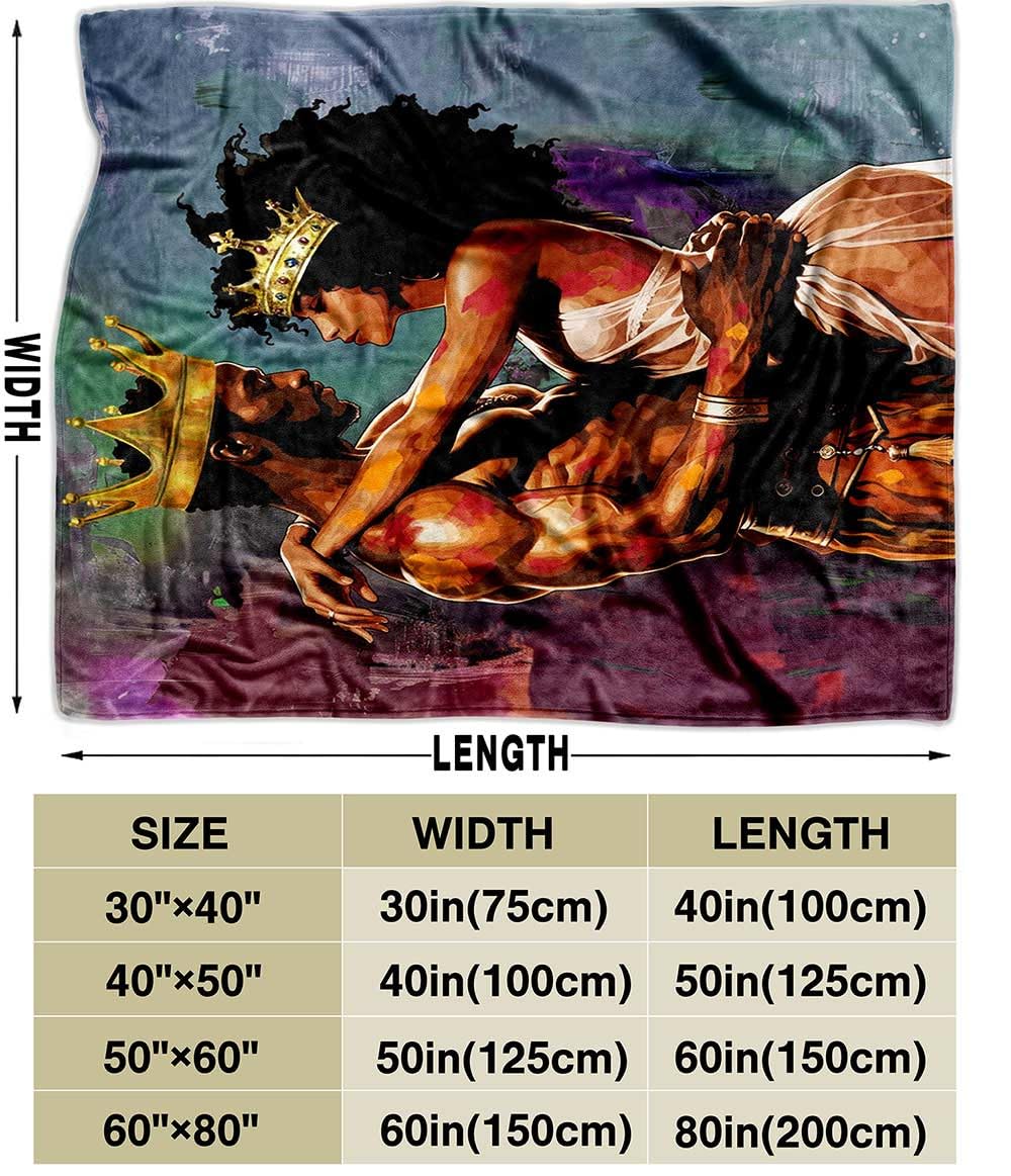 Camille&Andrew African American Throw Blanket, Oil Painting Gold Crown Afro King Queen Black Woman Man Black Couple Blanket, Cozy Soft Flannel Blanket for Couch Sofa Bed, 50"x60"