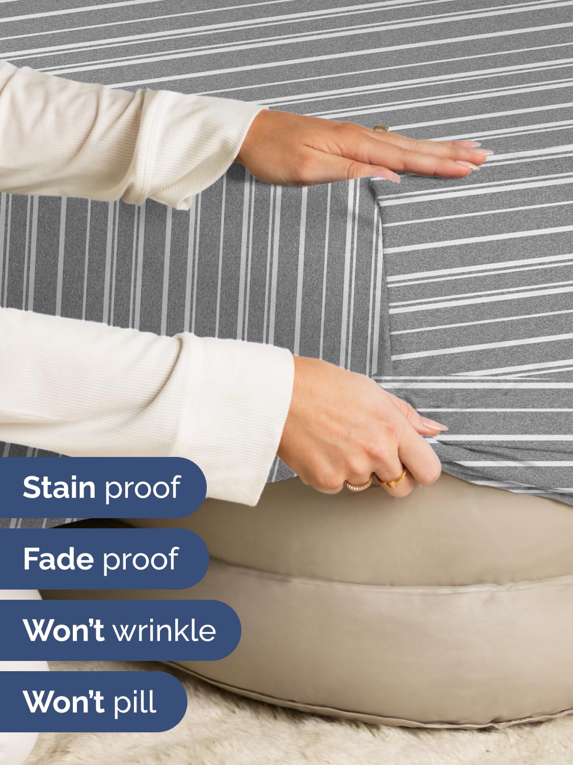 Extra Deep Queen Fitted Sheet - Hotel Luxury Single Fitted Sheet Only - Easily Fits 18 inch to 24 inch Mattress - Ultra Soft, Wrinkle Free with Extra Deep Pockets - Breathable & Comfy - Grey Stripes