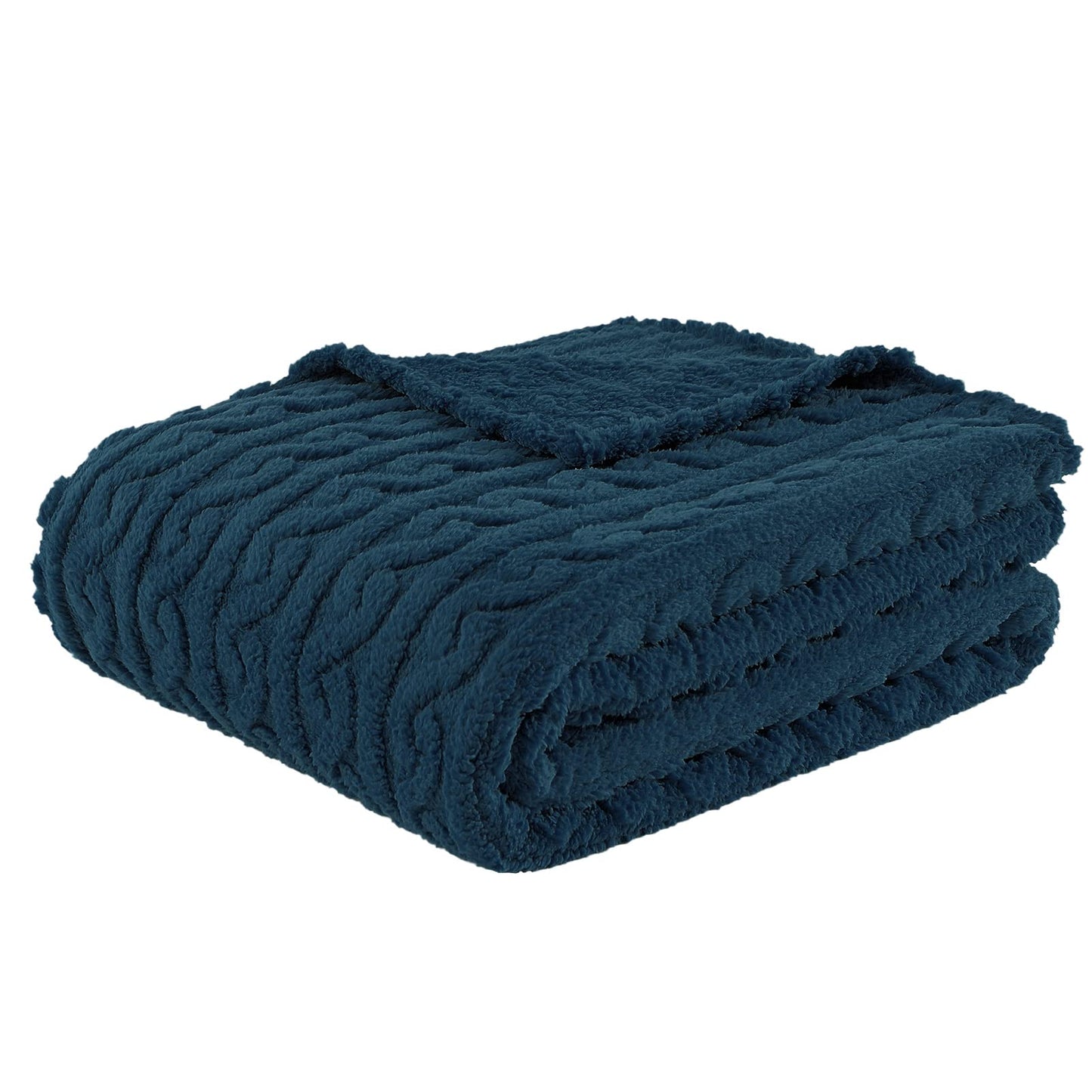 FY FIBER HOUSE Fleece Blanket – 3D Pattern Design Bedding Sherpa Throw Blanket for Camping, Travel Warm Super Soft Fluffy Cozy Decorative Twin 50”x60” Navy