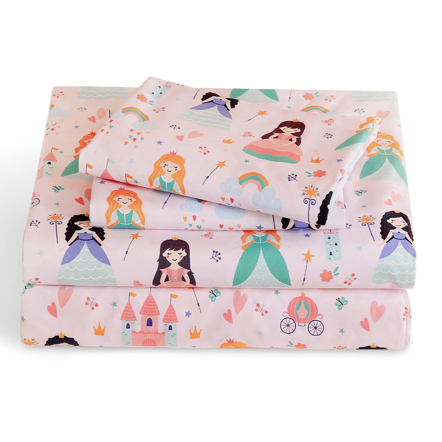 LONAVA Twin Sheet Set Kids - 3 Pieces Soft Microfiber Cartoon Style Bedsheets for Boys Girls Teens, Oeko TEX, Breathable Deep Pocket Sheets, (Princess)