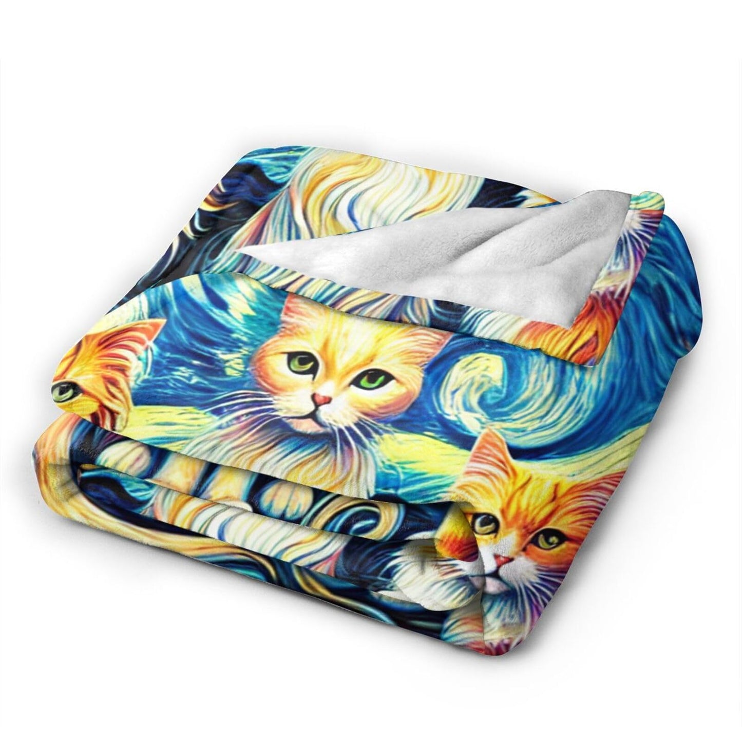 Cat Blanket Starry Night Throw Blanket Soft Warm Cozy Fuzzy Plush Kitten Throw Blanket Gifts for Girls Women Cats Lightweight Fleece Flannel Gift Blankets for Kids Adults 40"X50"