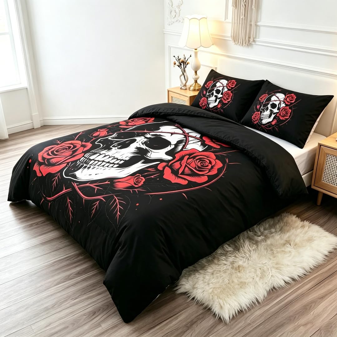 DJNEAR DJNER Skull Gothic Comforter Sets Twin Bedding Sets for Teens Adults