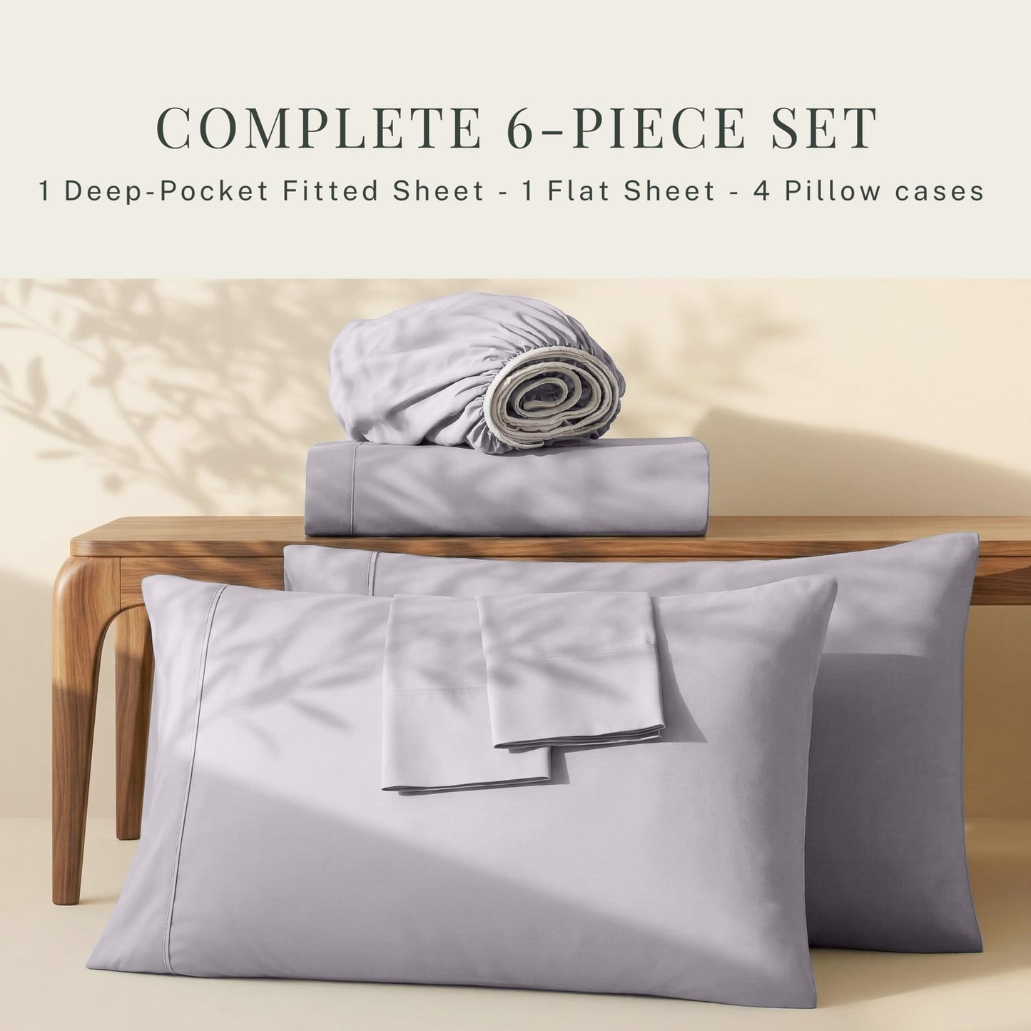 Hearth & Harbor Extra Deep Pocket Queen Sheets Sets - Fits Mattress 18-24 Inches Deep - Extra Deep Pocket Sheets - 6 Piece Queen Size - Light Lavender