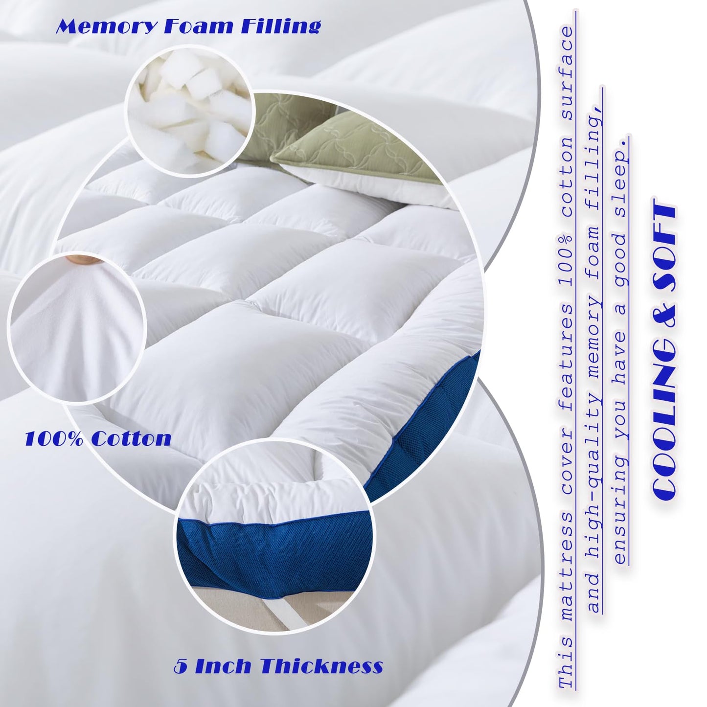 WhatsBedding 5 Inch Twin Mattress Topper for Back Pain Relief, Filled with Breathable & Soft Memory Foam Pillow Top,4 Elastic Straps
