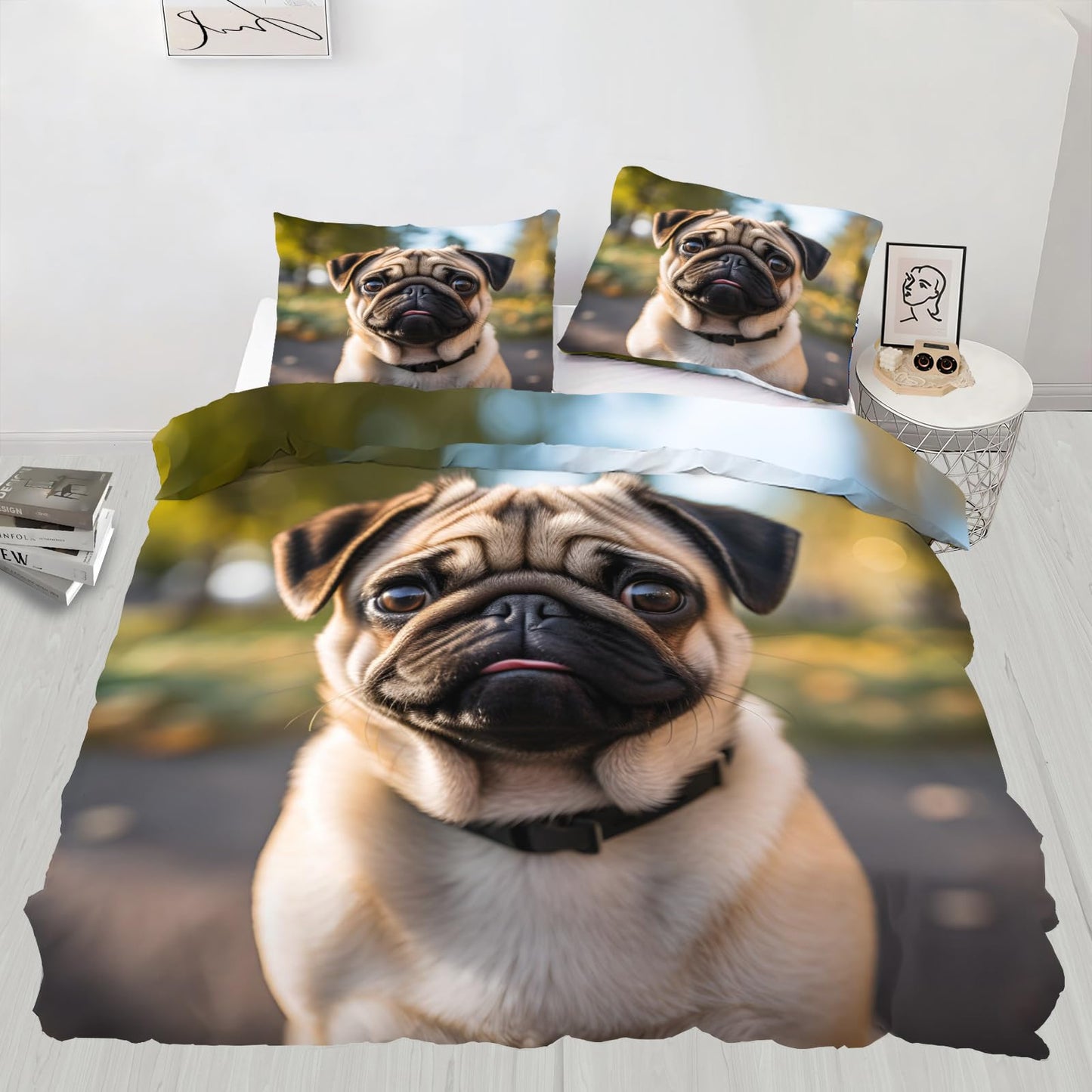 PAISUOQ Puppy Duvet Cover Queen Size - Cute Dog Home Decor & Gifts, 3 Piece Back to School Dorm Bedding, Easy Care Microfiber Comforter Cover & Pillowcases, Sharpei Lovers