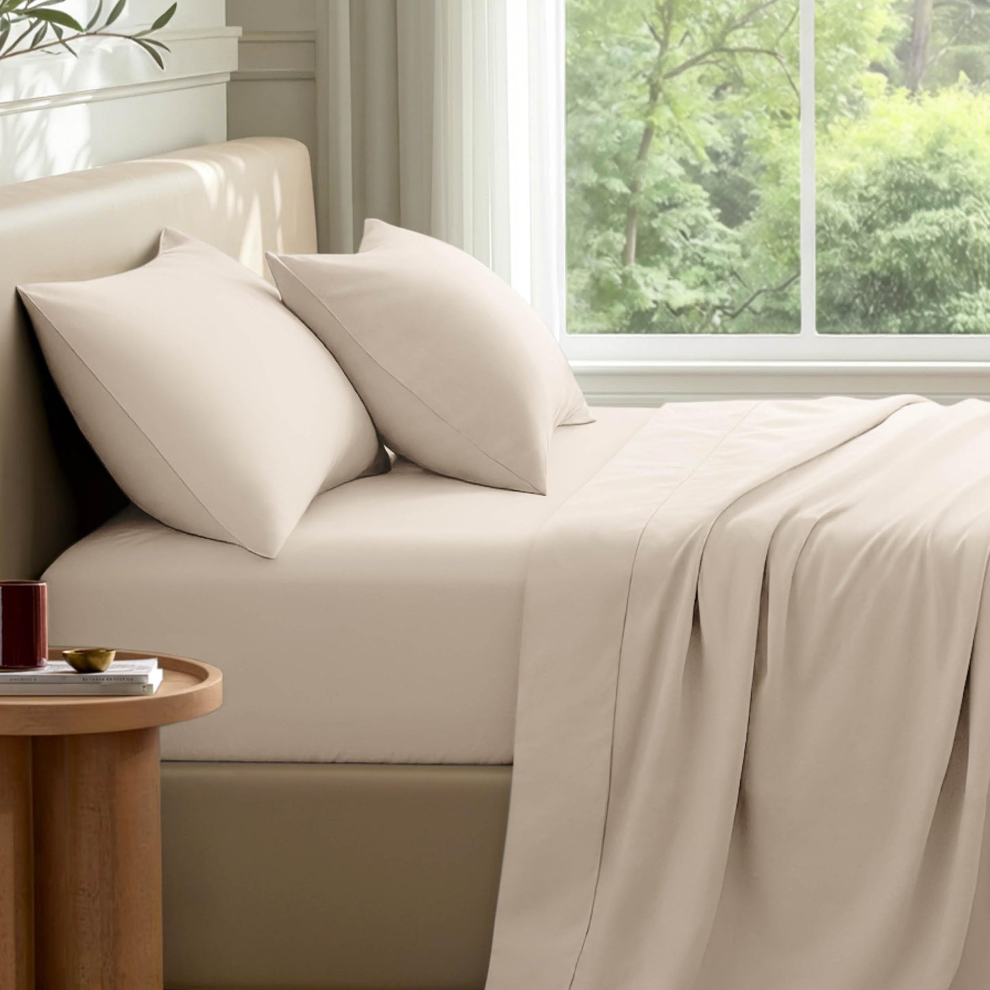 Bare Home Twin Sheet Set - Hotel Luxury - Deep Pockets - Double Brushed Microfiber for Softness - Easy Fit - 3 Piece Set - Bed Sheets with Envelope Pillowcases (Twin, Sand)