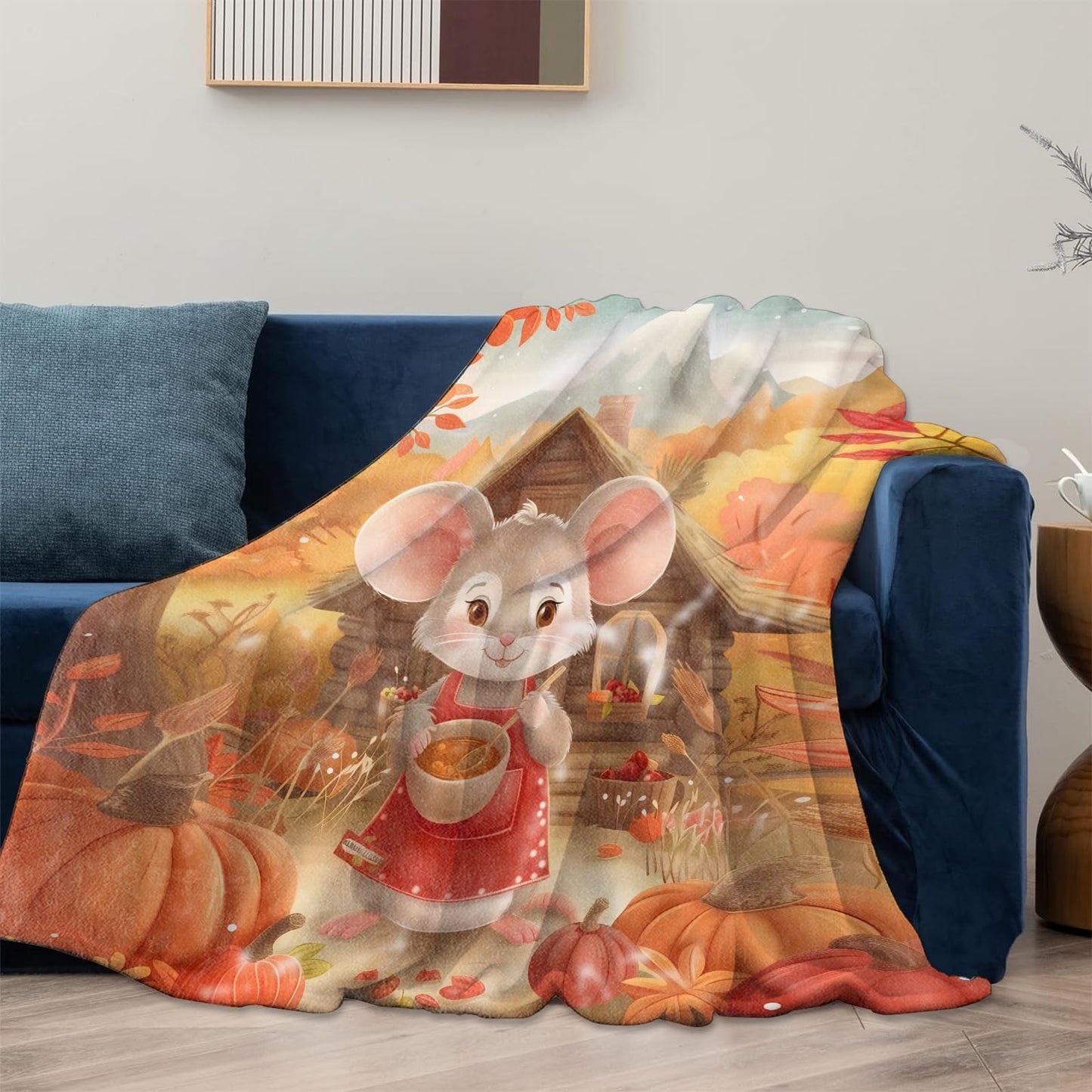 Mounidso Autumn Mouse Blanket, Wildlife Mouse Theme Flannel Blanket Gifts for Women, Soft Warm Lightweight Mouse Blankets for Living Room Home Sofa Travel Decor 50" x 60"