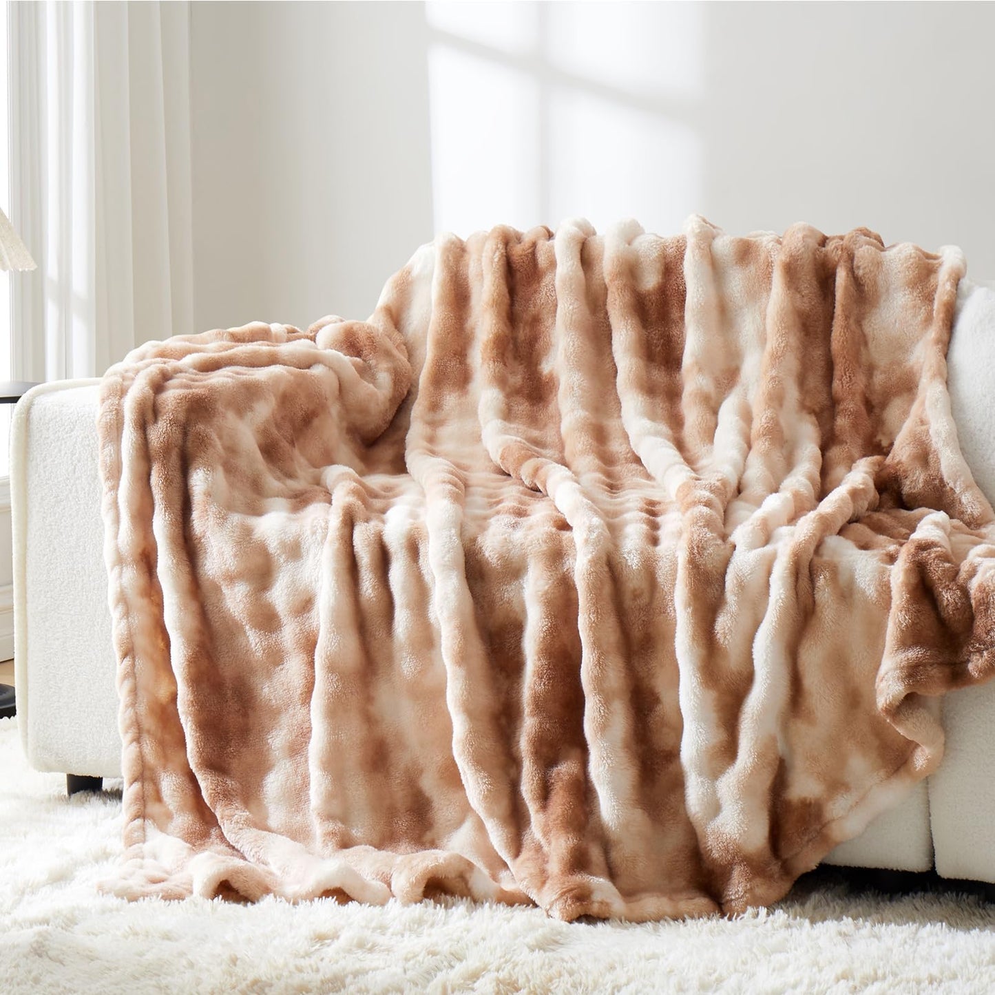 PU MEI Fleece Blanket - Throw Blanket for Couch, Luxury Bubble Fluffy Plush Twin Cozy Soft Warm Fuzzy Extra Large Blanket for All Season Use 60"*80" -Brown1