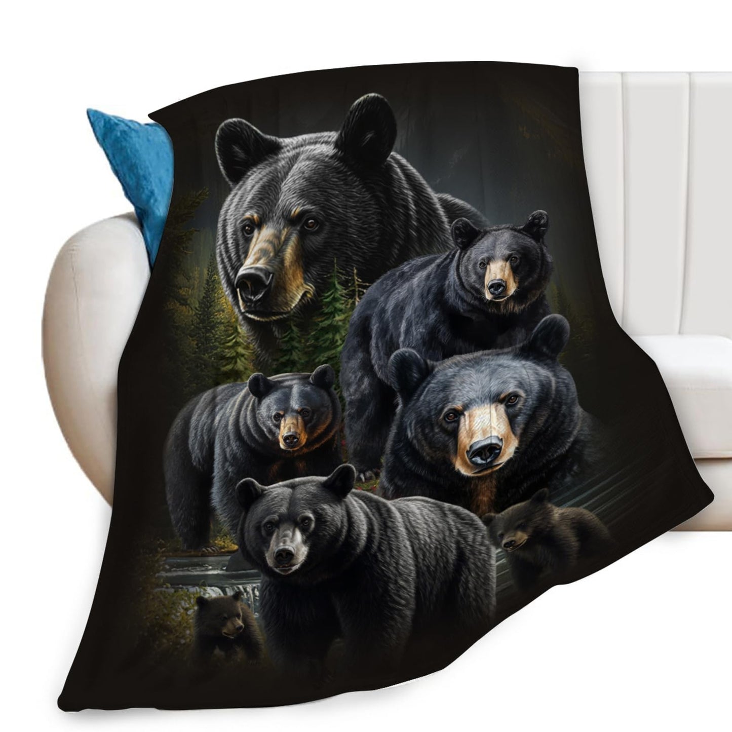 Lovira Black Bear Throw Blanket Rustic Cabin Animal Print Throw Blankets Gifts for Couch Sofa Bed Stuff Decor Lightweight Soft Cozy Fleece Plush Warm Flannel Bedding for Lover Men Women 40"x50"