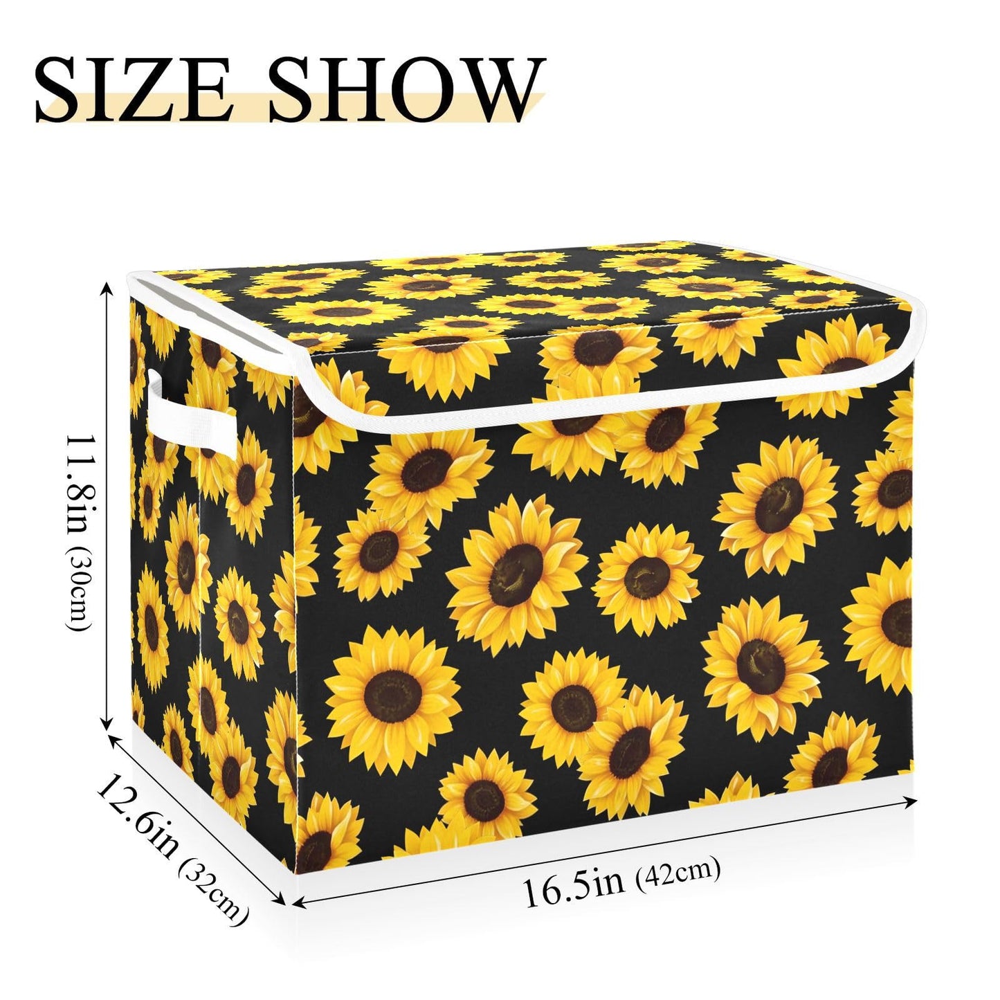 Large Collapsible Storage Bins with Lids, Sunflower Black Storage Baskets Organizer Containers with Handles for Clothes