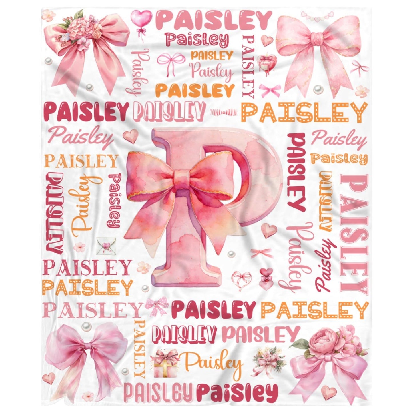 Custom Bow Blanket,Personalized Bow Gifts,Soft Flannel Throw for Bed Sofa,Lightweight,40 x 30in