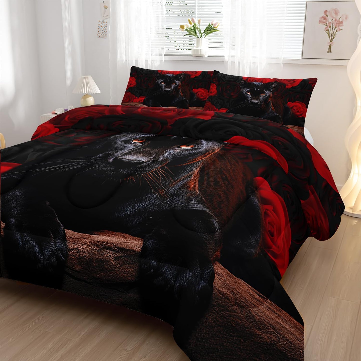 Black Panther Comforter Set Leopard Bdeeing Set Twin Size Bed in a Bag 3D Black Cheetah Bedding Set Safari Animal Bedding Sets 3 Pcs Animals Bed Set Soft Microfiber 1 Comforter with 2 Pillowcases