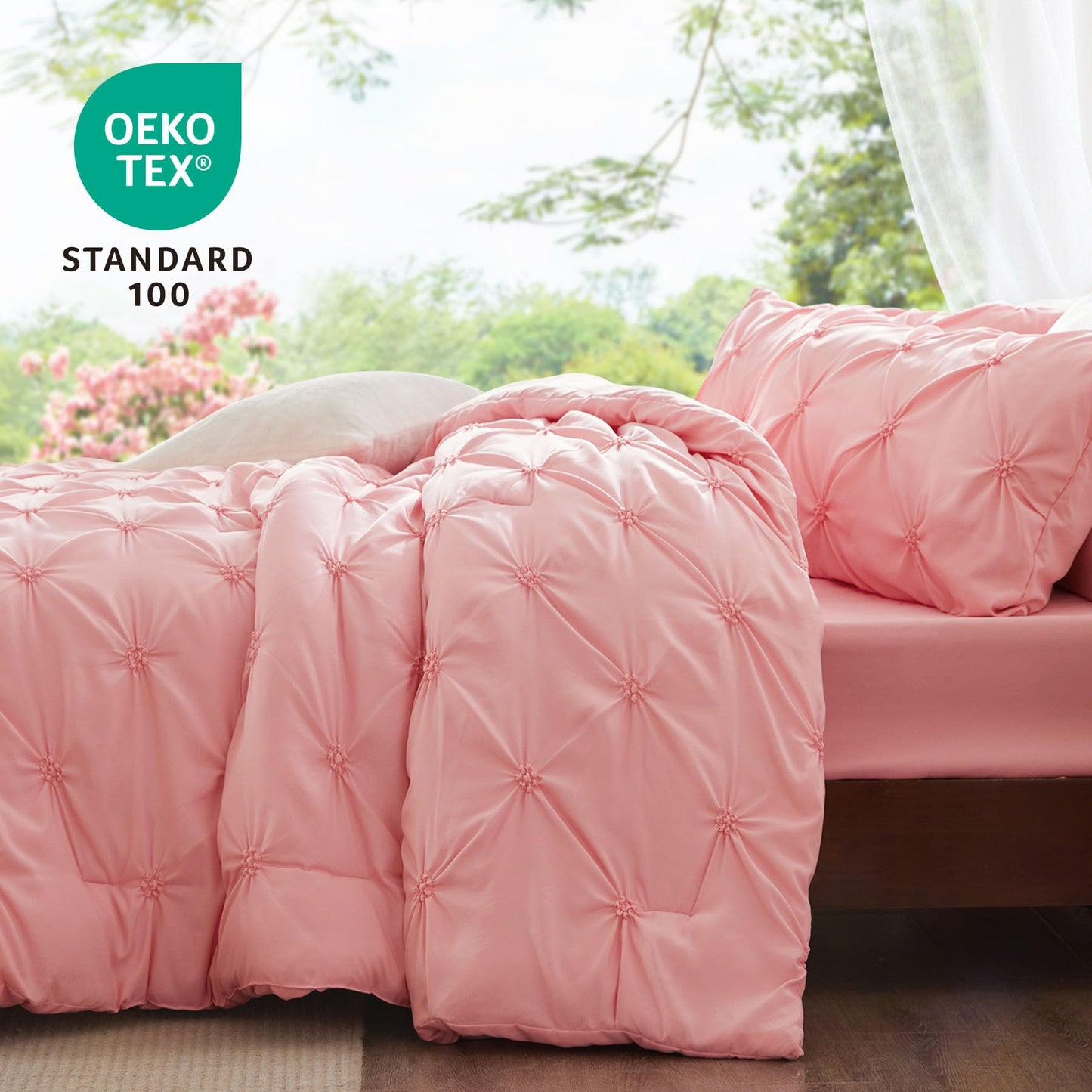 BEDELITE Pink Queen Comforter Set - 3 Pieces Boho Pintuck Bedding Comforter Sets, Lightweight Soft & Warm Bed Comforter with 2 Pillowcases for All Season,Valentines Day