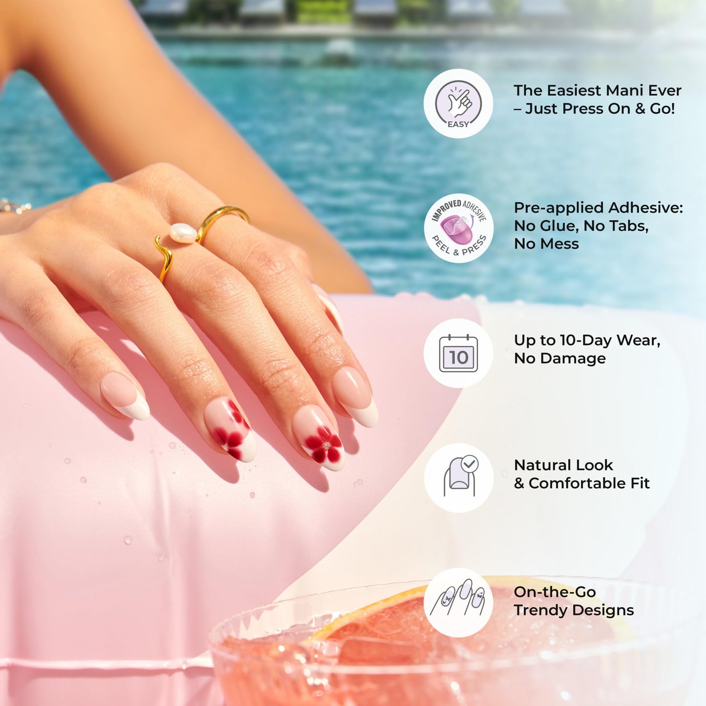 Kiss Impress No Glue Mani Press On Nails, Color, 'Melting', Pink, Short Size, Squoval Shape, Includes 30 Nails, Prep Pad, Instructions Sheet, 1 Manicure Stick, 1 Mini File