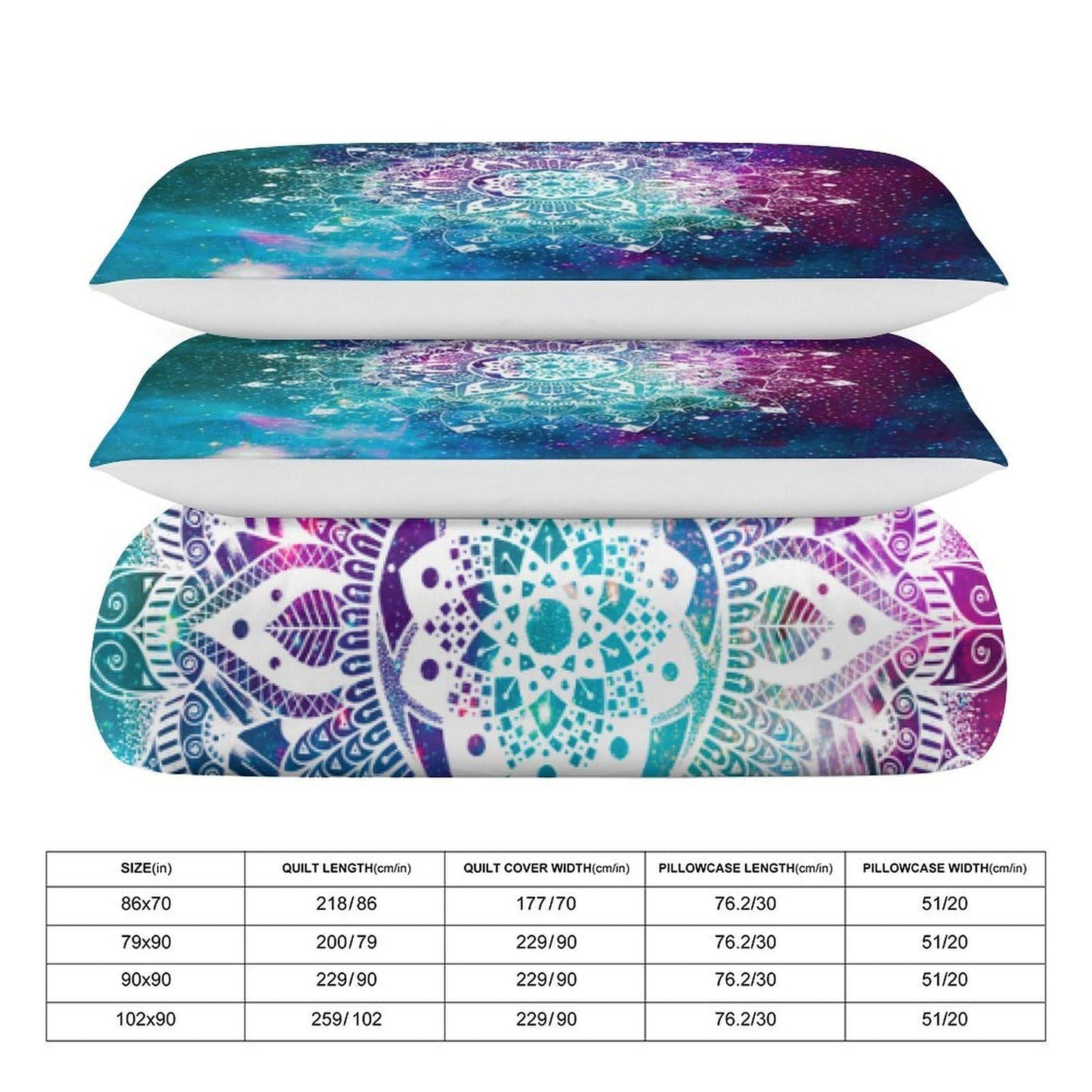 AAVEUP Hippie Comforter Set Boho Mandala Galaxy Space Indian Trippy Aesthetic Purple Blue Printed Bedding Set with 1 Comforter and 2 Pillowcases for Boys Girls Bedroom 79x90in (Without Liner)