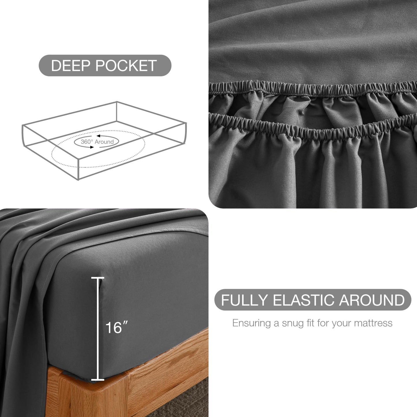Yibeizi Grey Queen Sheet Sets-Luxury Hotel Style-Extra Deep Pocket Fitted Bed Sheet Set-Microfiber Bedding Sheets & Pillowcases-Soft Cooling Bedsheet 4 Piece