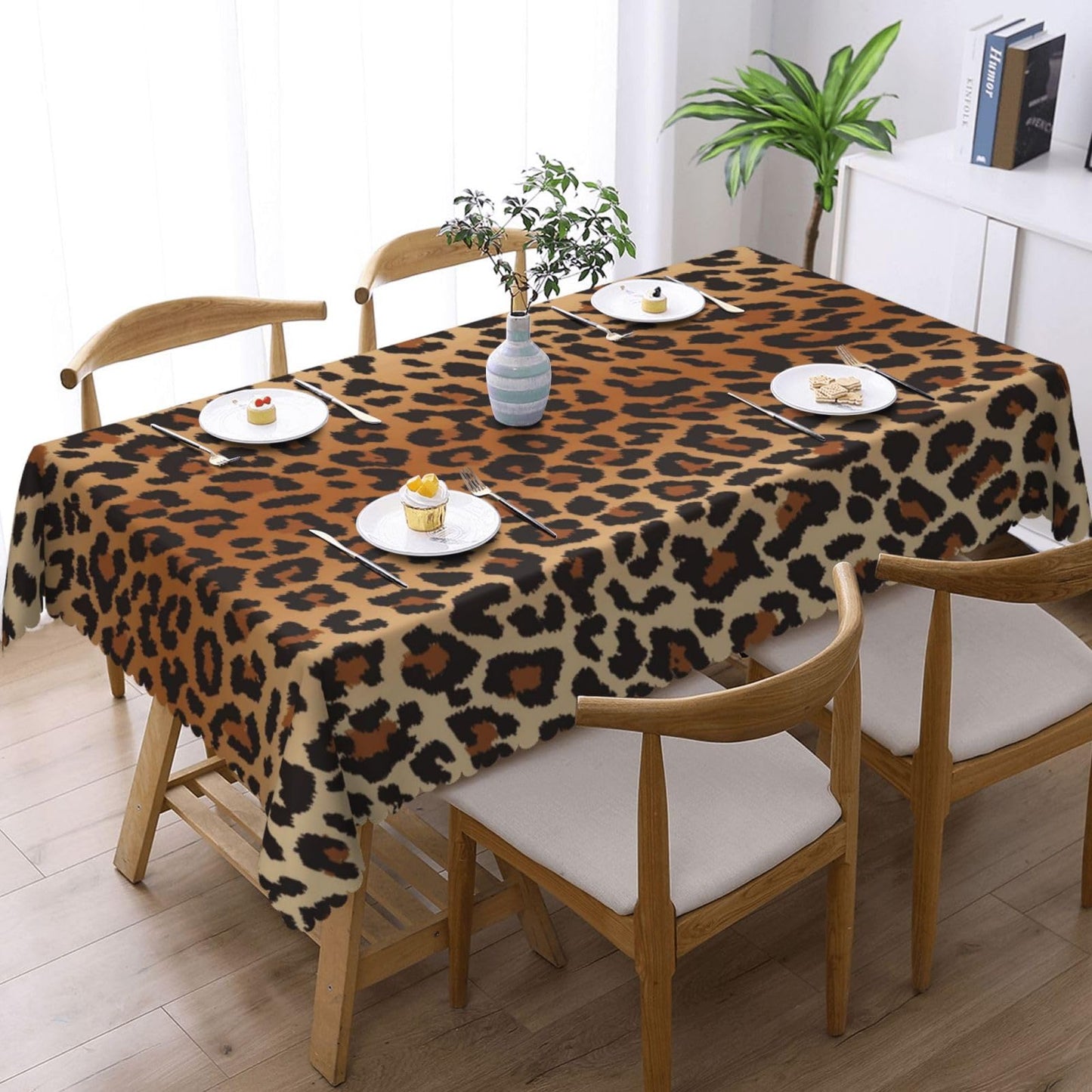 DRAVVIX Leopard Pattern Rectangular Tablecloth, Brown Leopard Table Cloth Washable Tablecloths Decorative Table Cover for Kitchen, Dining, or Parties 54x72 Inches