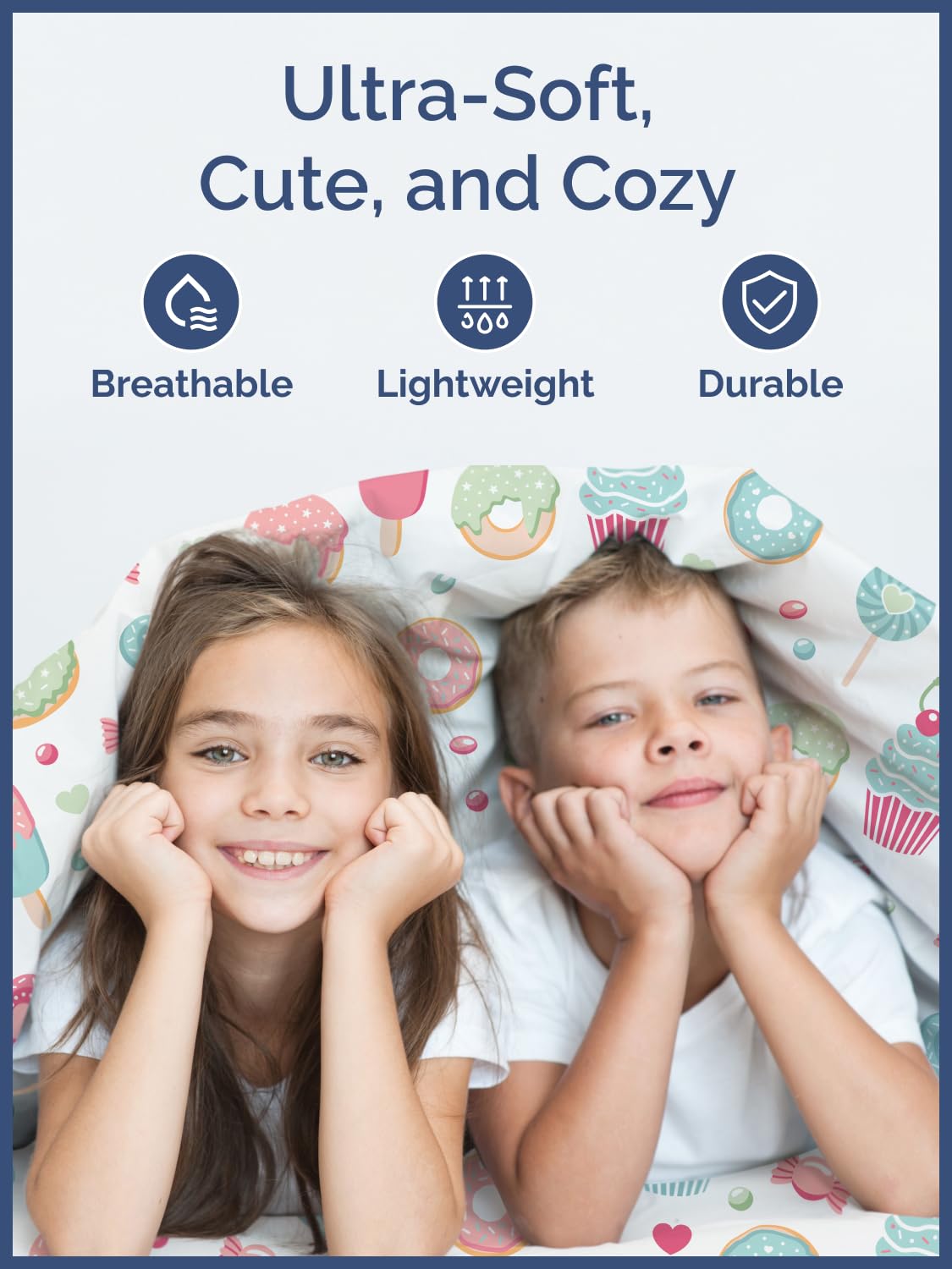 Kids Twin Size Bed Sheet Set - 3 Piece Kids Loft Bed Sheets - Sweets Cupcake Pattern Bedding - Soft, Cute and Cozy - Breathable & Machine Washable - Lollipop Bed Set for Boys, Girls, Teens & Toddlers