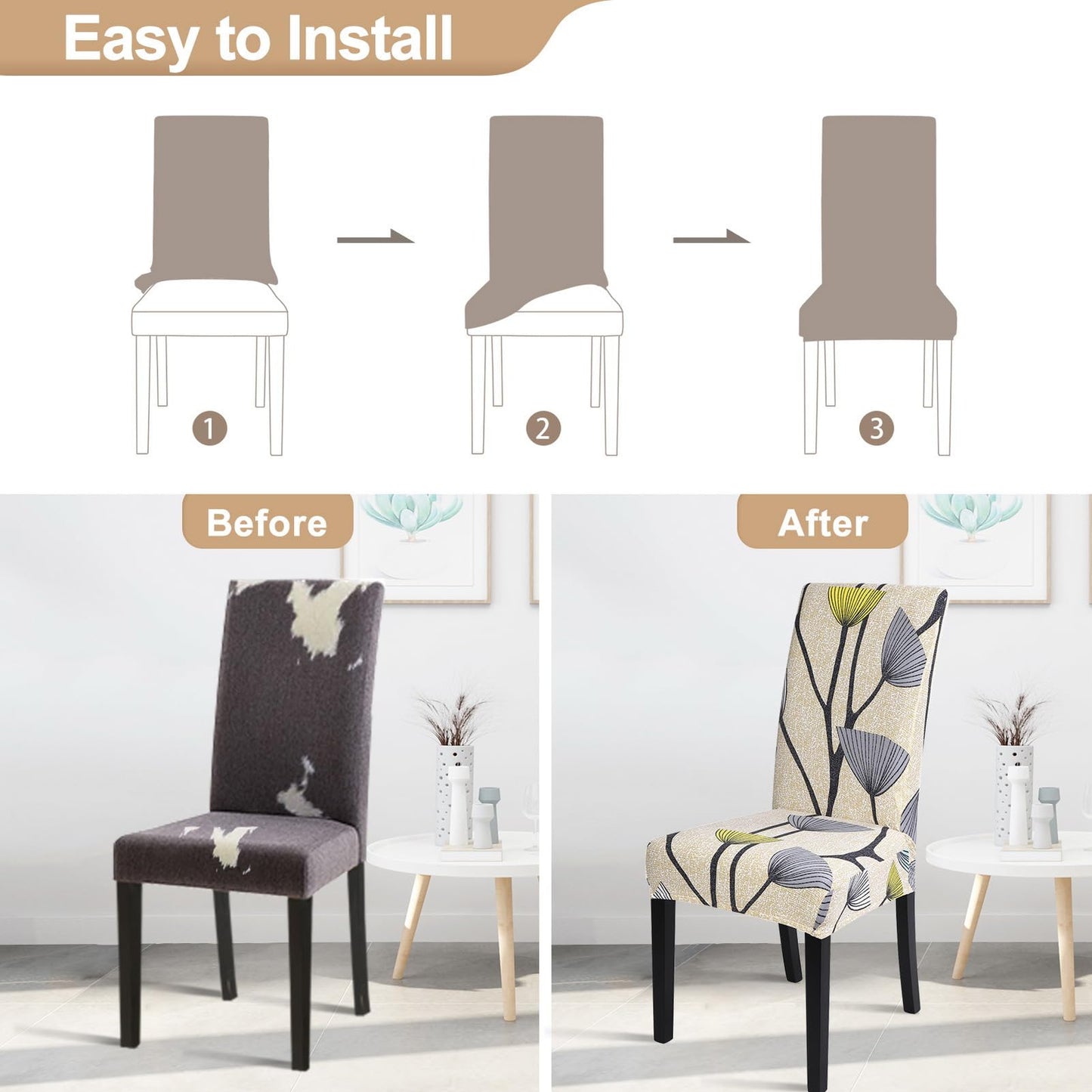 SearchI Dining Room Chair Covers Set of 4, Stretch Printed Parsons Chair Slipcovers Spandex Removable Washable Kitchen Chair Protector Cover for Dining Room, Hotel, Ceremony(Dandelion Pattern)