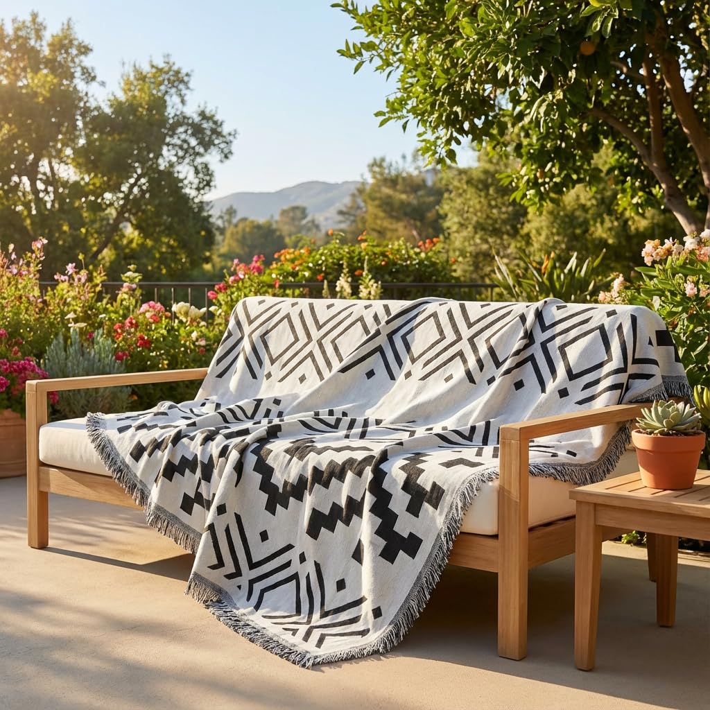 amorus Bohemian Throw Blanket Chenille Jacquard Tassels Cover,63"*71",NO.1
